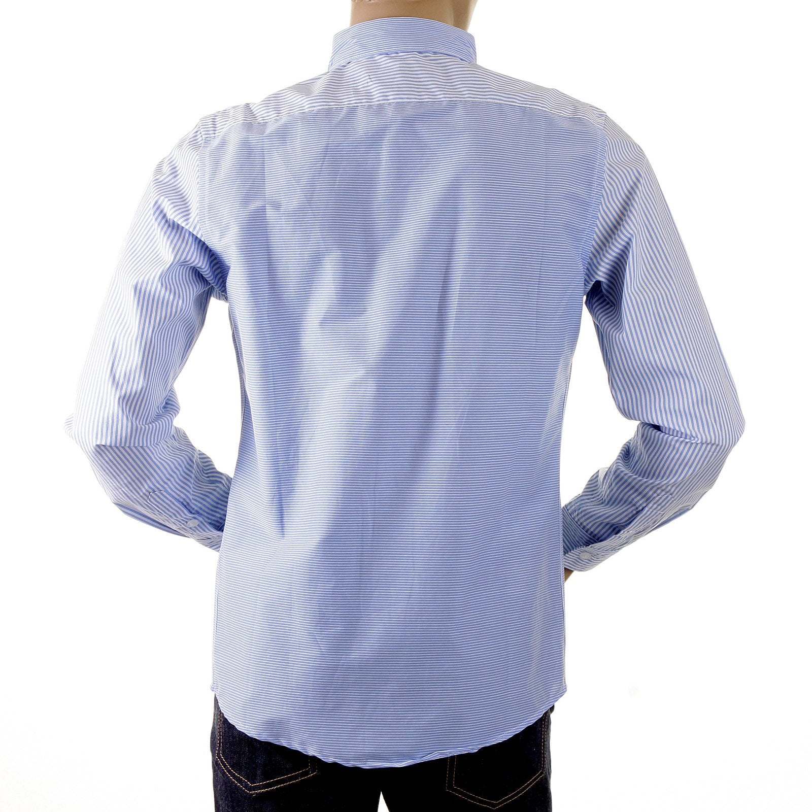 RMC MARTIN KSOHOH MKWS BLUE STRIPED PATCH SLEEVE REGULAR FIT BUTTON DOWN COLLAR SHIRT FOR MEN REDM2110