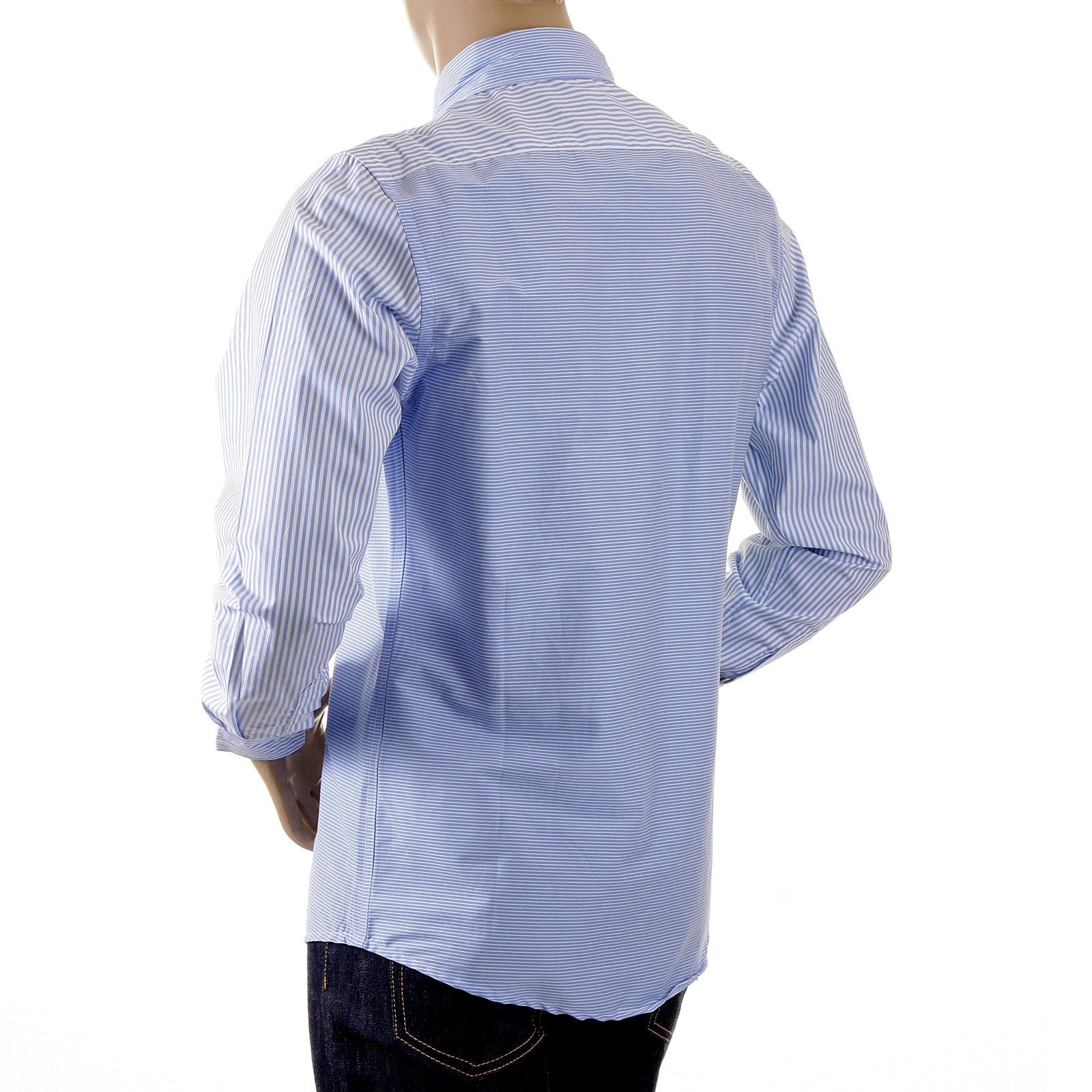 RMC MARTIN KSOHOH MKWS BLUE STRIPED PATCH SLEEVE REGULAR FIT BUTTON DOWN COLLAR SHIRT FOR MEN REDM2110