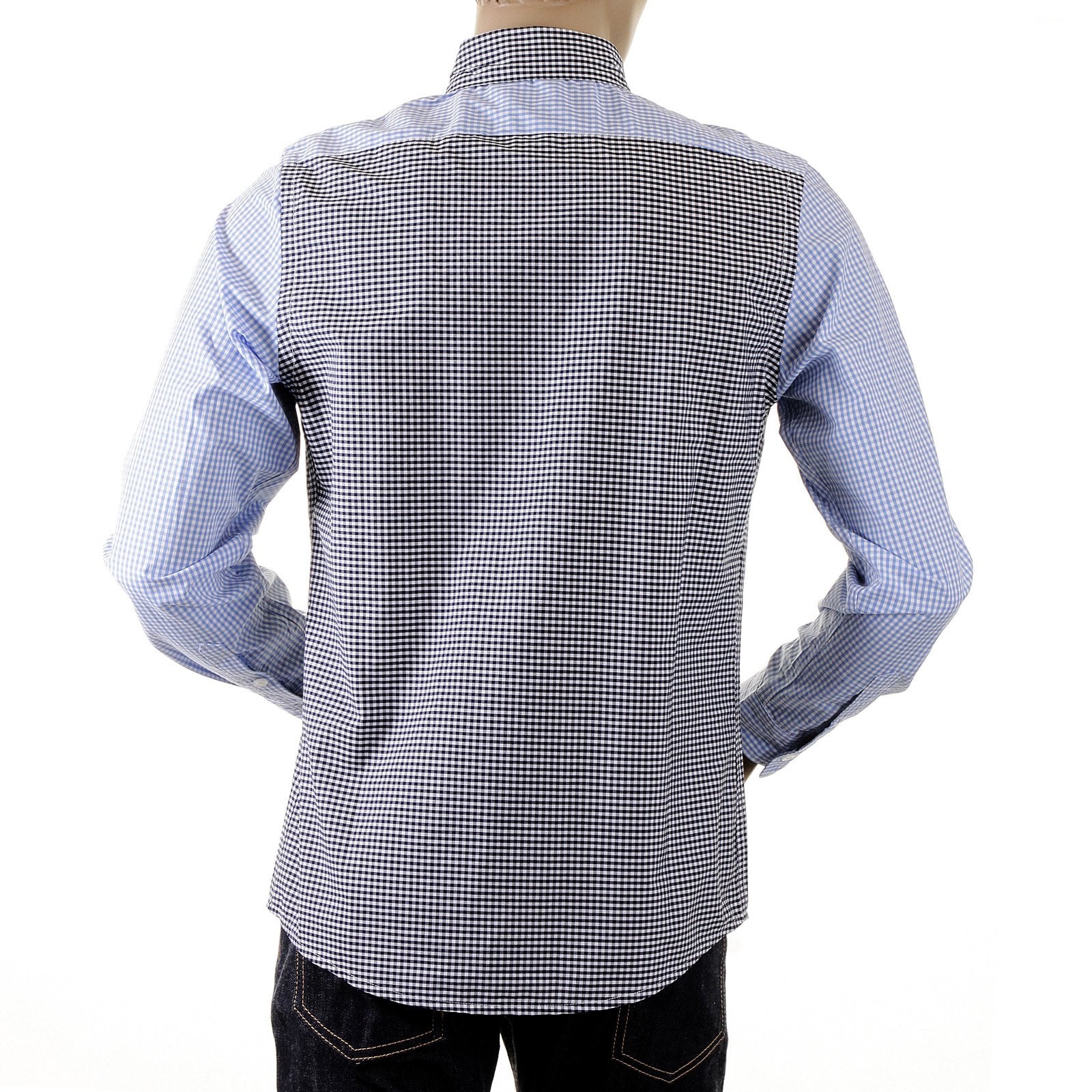 RMC MARTIN KSOHOH MKWS BLACK AND BLUE PATCH SLEEVE REGULAR FIT BUTTON DOWN COLLAR SHIRT FOR MEN REDM2112