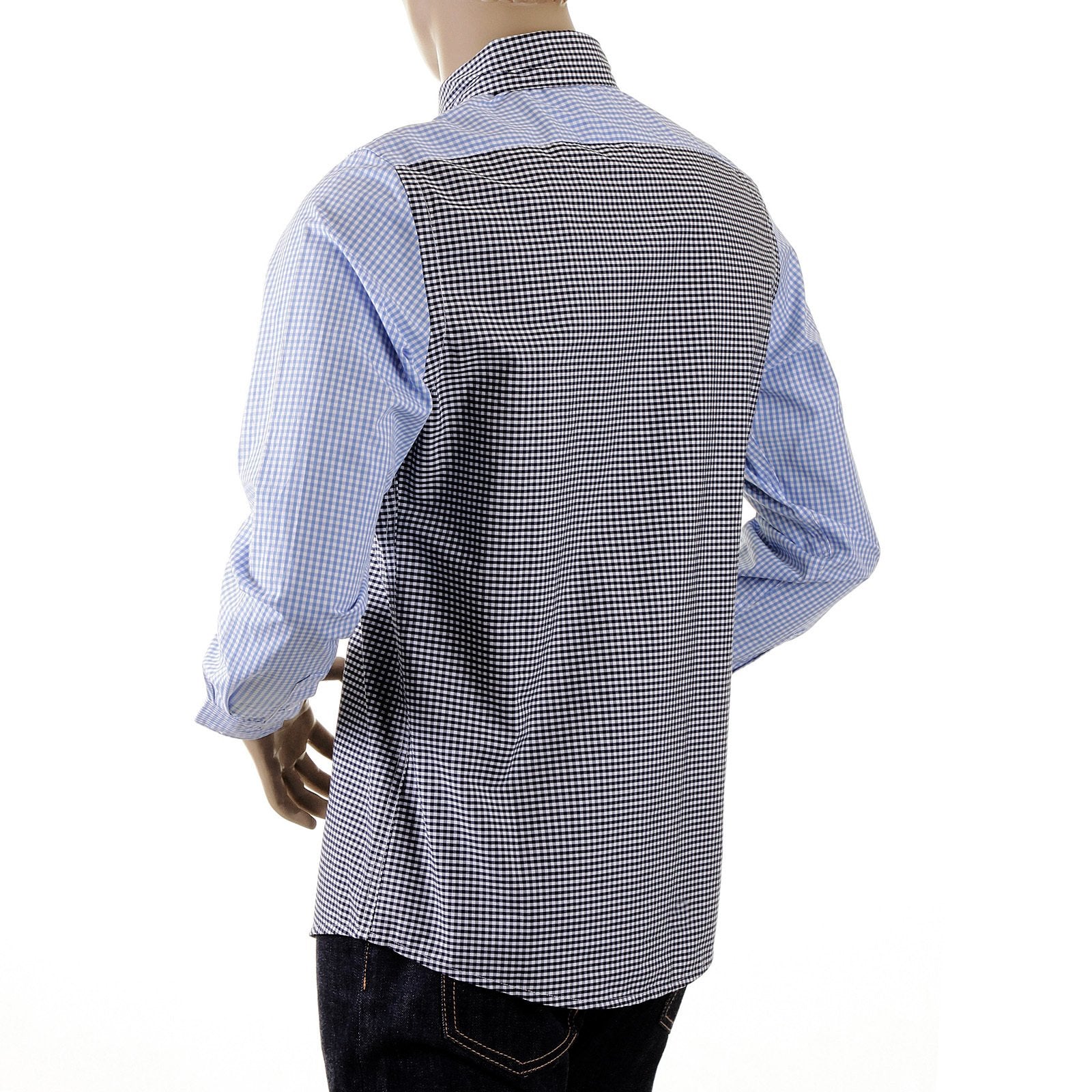 RMC MARTIN KSOHOH MKWS BLACK AND BLUE PATCH SLEEVE REGULAR FIT BUTTON DOWN COLLAR SHIRT FOR MEN REDM2112