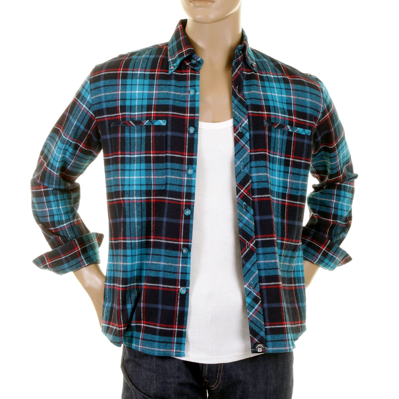 RMC MKWS REGULAR FIT LONG SLEEVE BUTTON DOWN COLLAR TURQUOISE CHECKED SHIRT FOR MEN REDM2295