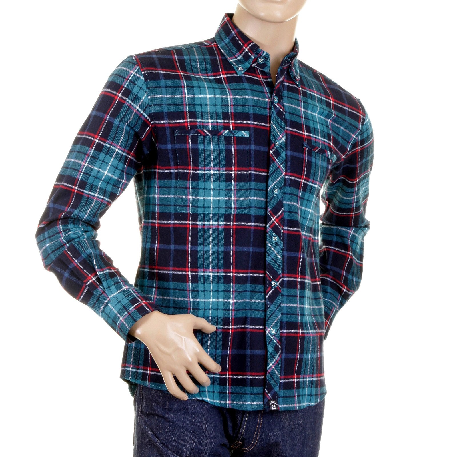 RMC MKWS REGULAR FIT LONG SLEEVE BUTTON DOWN COLLAR TURQUOISE CHECKED SHIRT FOR MEN REDM2295