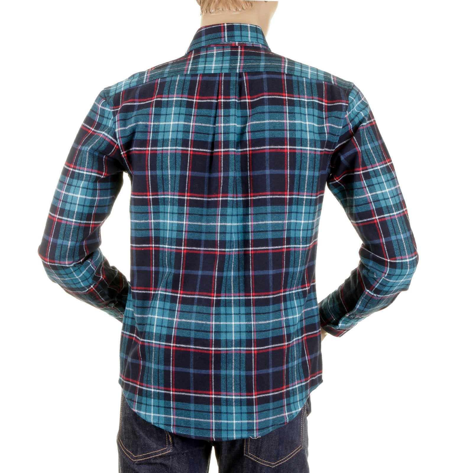 RMC MKWS REGULAR FIT LONG SLEEVE BUTTON DOWN COLLAR TURQUOISE CHECKED SHIRT FOR MEN REDM2295