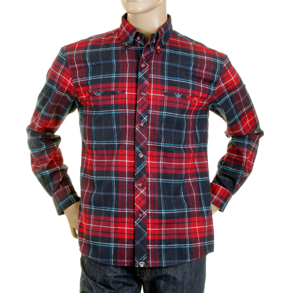 RMC MARTIN KSOHOH MKWS REGULAR FIT LONG SLEEVE BUTTON DOWN COLLAR RED CHECKED SHIRT FOR MEN REDM2296