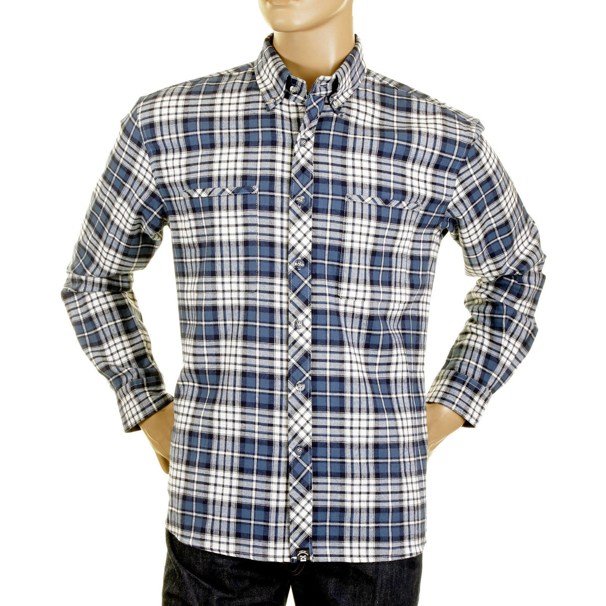 RMC MARTIN KSOHOH MKWS REGULAR FIT LONG SLEEVE BUTTON DOWN COLLAR BLUE CHECKED SHIRT FOR MEN REDM2297