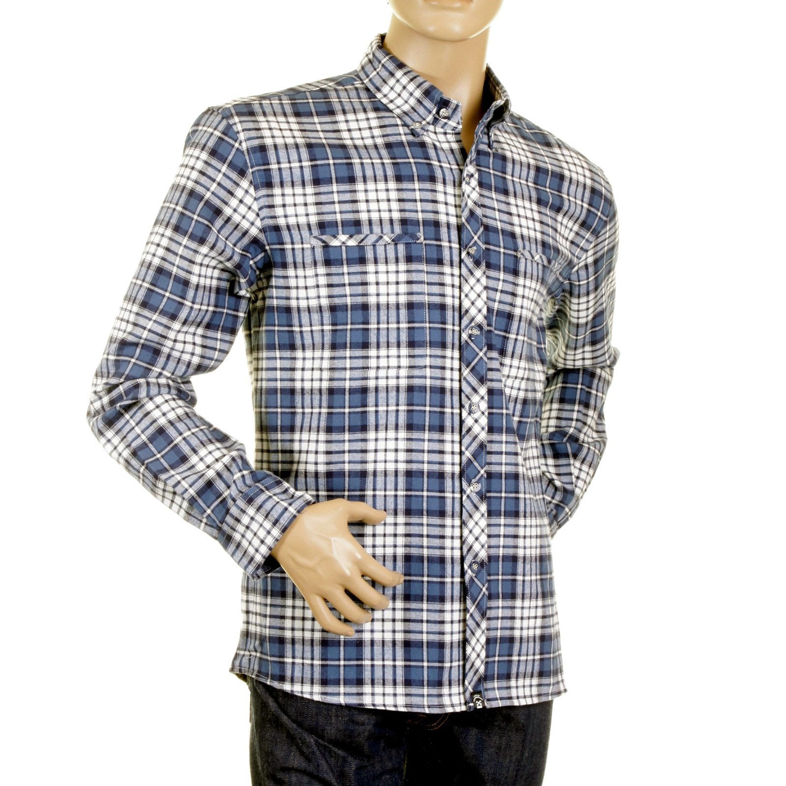 RMC MARTIN KSOHOH MKWS REGULAR FIT LONG SLEEVE BUTTON DOWN COLLAR BLUE CHECKED SHIRT FOR MEN REDM2297