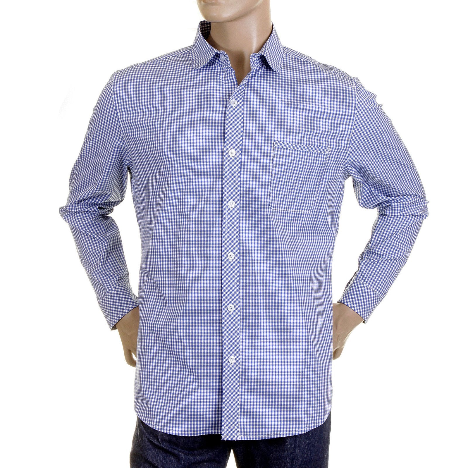 RMC MARTIN KSOHOH MKWS REGULAR FIT LONG SLEEVE SOFT PENNY COLLAR BLUE CHECKED SHIRT FOR MEN REDM2310