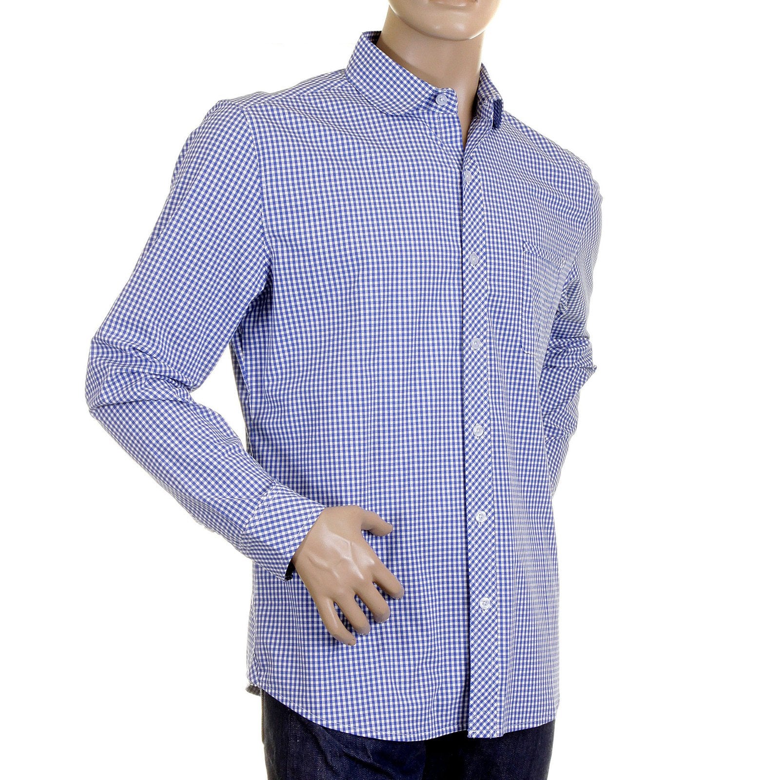 RMC MARTIN KSOHOH MKWS REGULAR FIT LONG SLEEVE SOFT PENNY COLLAR BLUE CHECKED SHIRT FOR MEN REDM2310