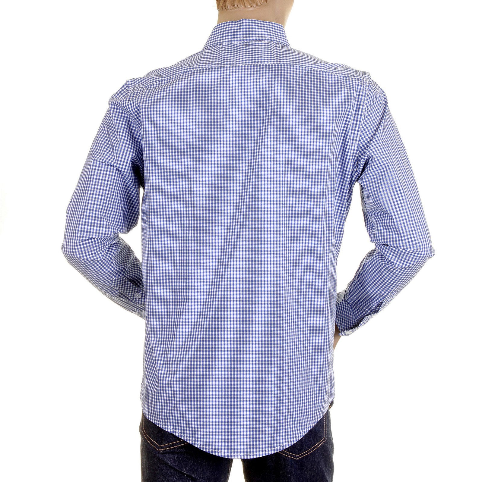 RMC MARTIN KSOHOH MKWS REGULAR FIT LONG SLEEVE SOFT PENNY COLLAR BLUE CHECKED SHIRT FOR MEN REDM2310