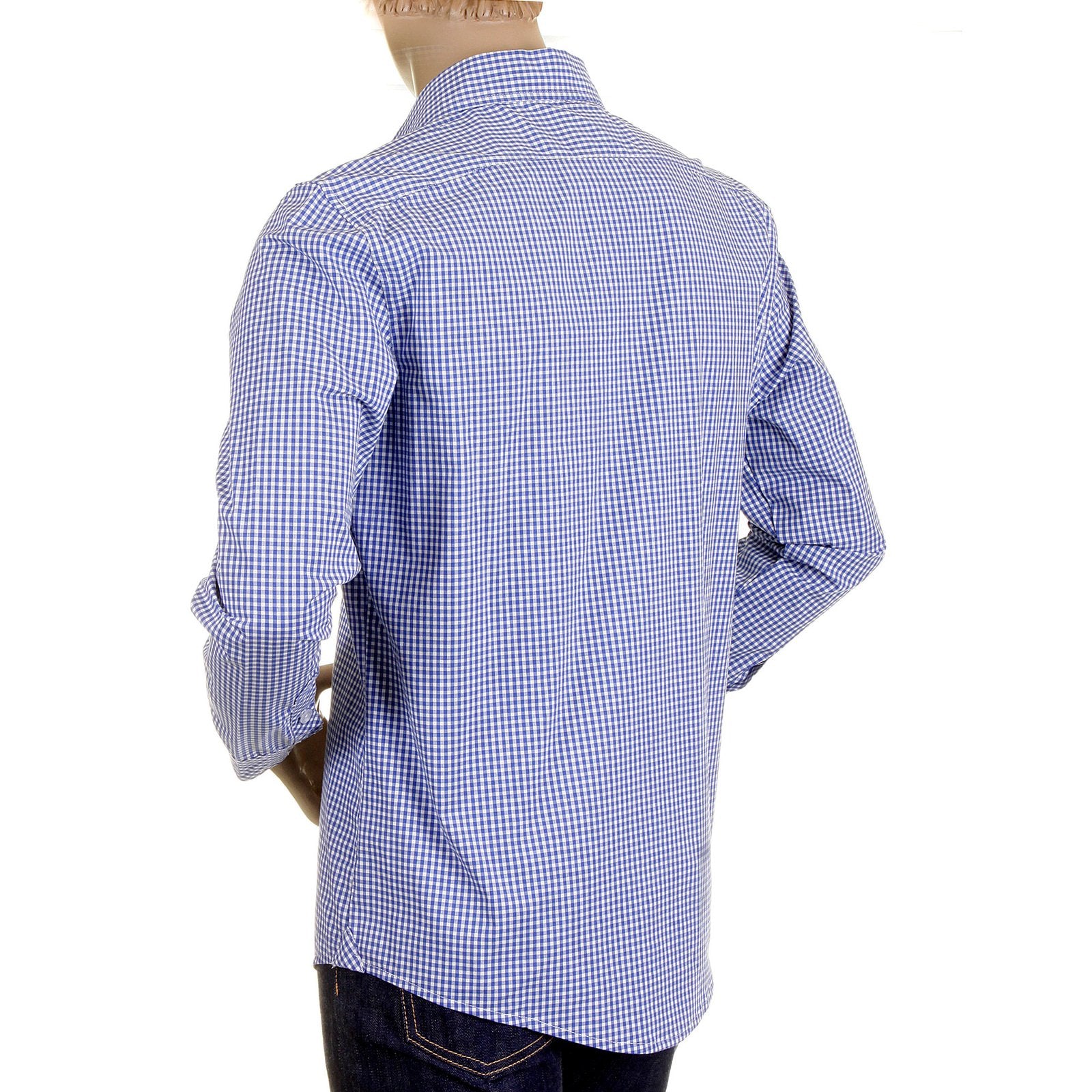 RMC MARTIN KSOHOH MKWS REGULAR FIT LONG SLEEVE SOFT PENNY COLLAR BLUE CHECKED SHIRT FOR MEN REDM2310