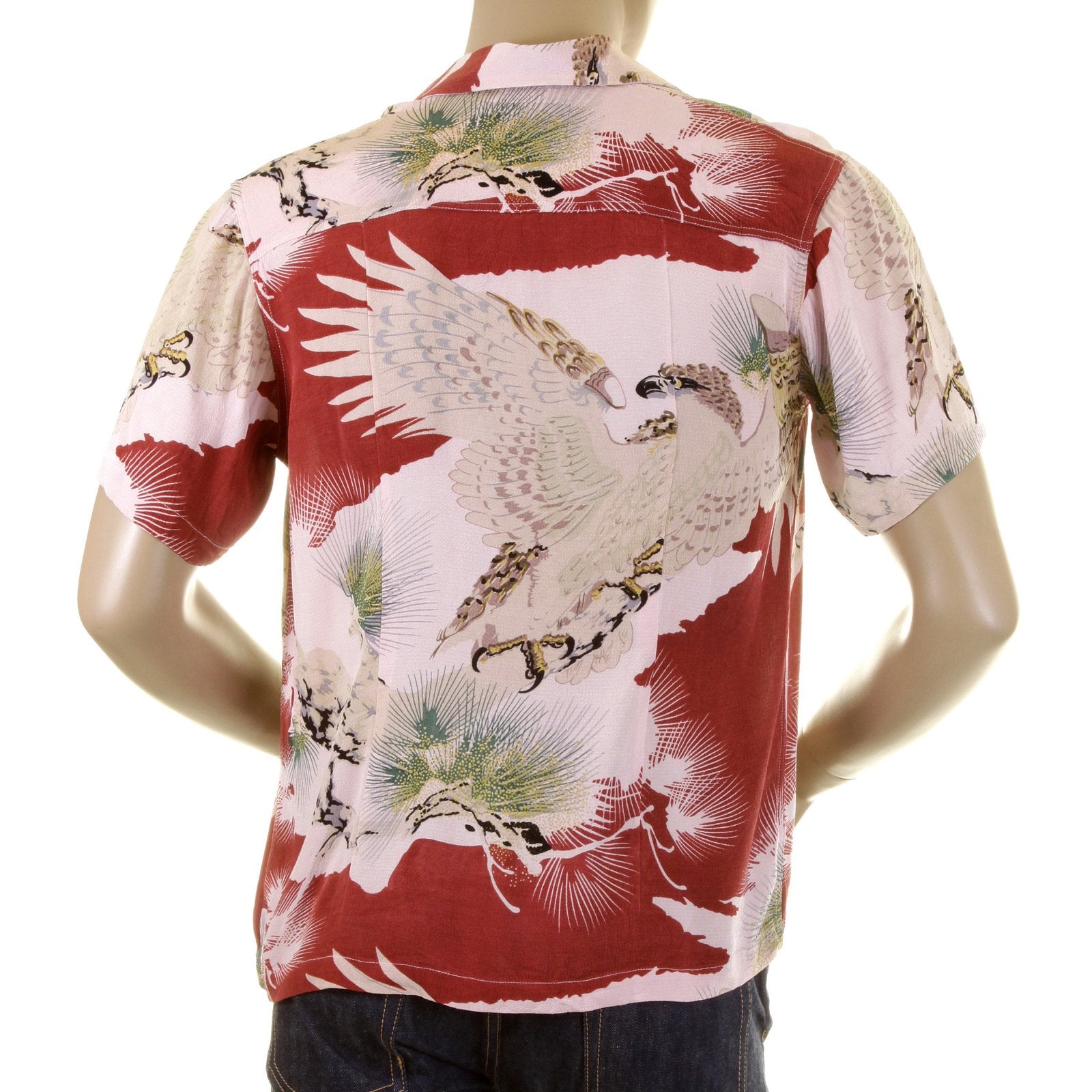 RMC JEANS REGULAR FIT SHORT SLEEVE JAPANESE EAGLE IN LEAF PRINTED SHIRT FOR MEN REDM0916