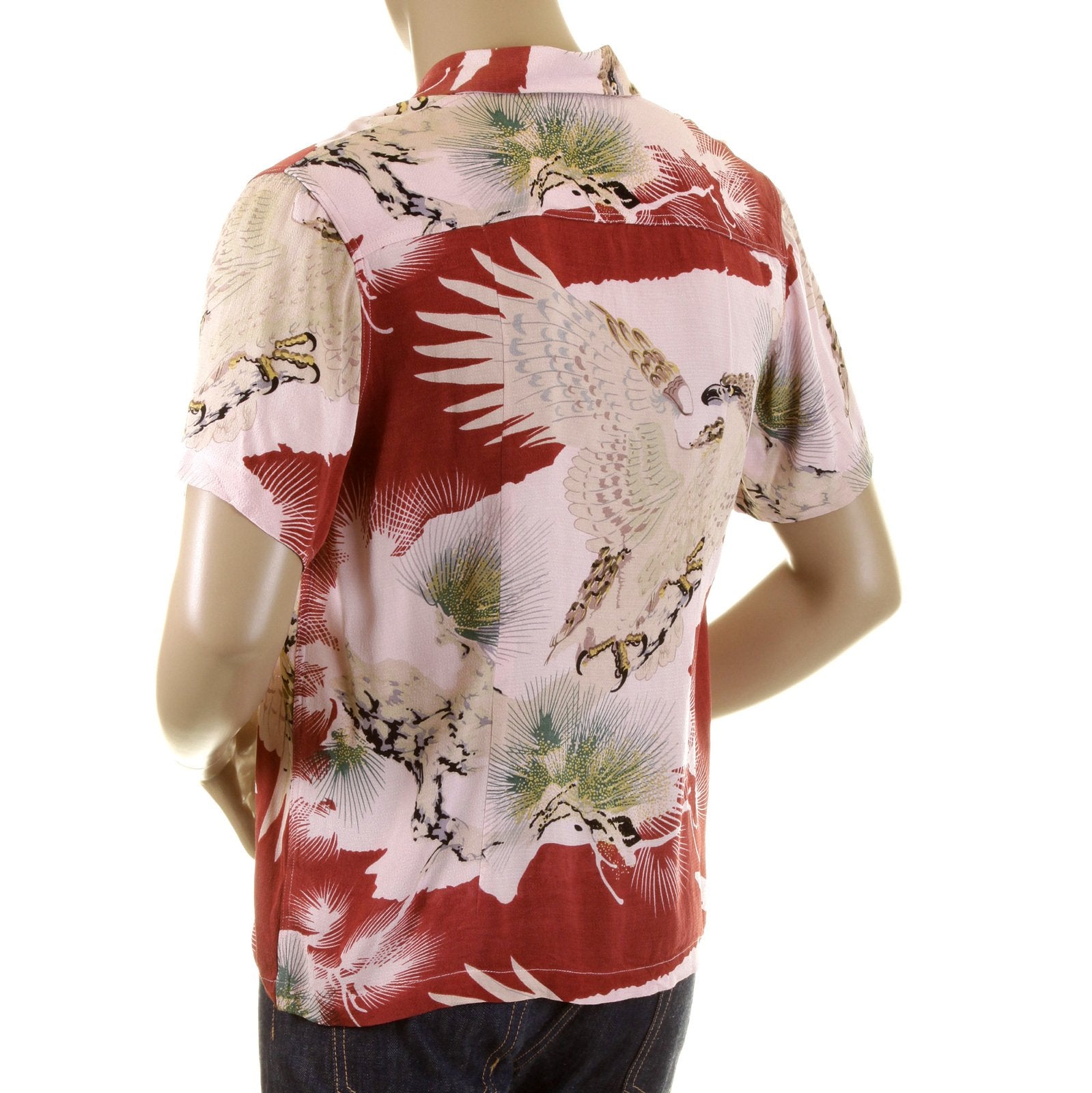 RMC JEANS REGULAR FIT SHORT SLEEVE JAPANESE EAGLE IN LEAF PRINTED SHIRT FOR MEN REDM0916