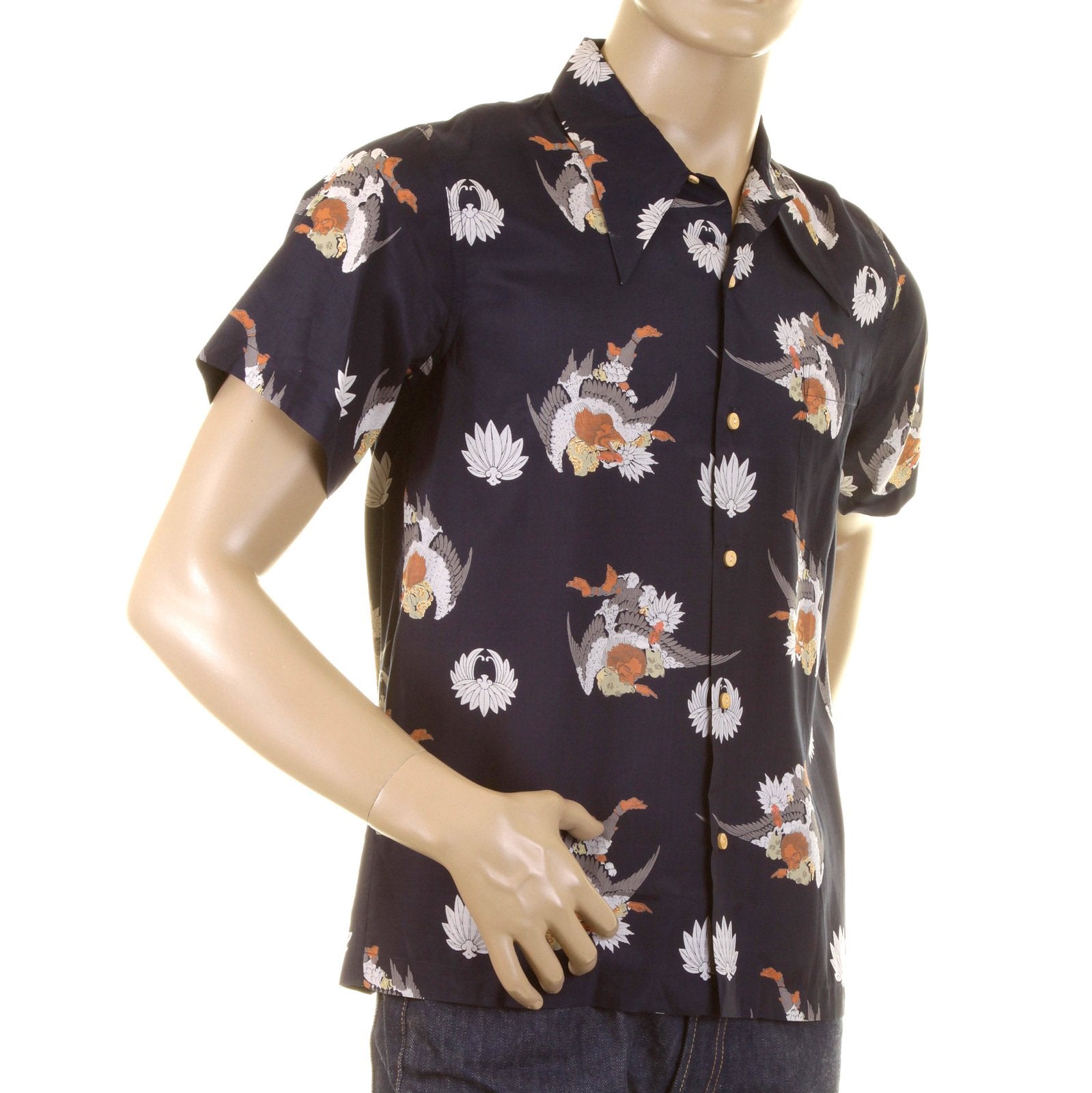 RMC MARTIN KSOHOH REGULAR FIT HUMAN HEAD BIRD BODY NAVY PRINTED SHORT SLEEVE SHIRT FOR MEN REDM0908