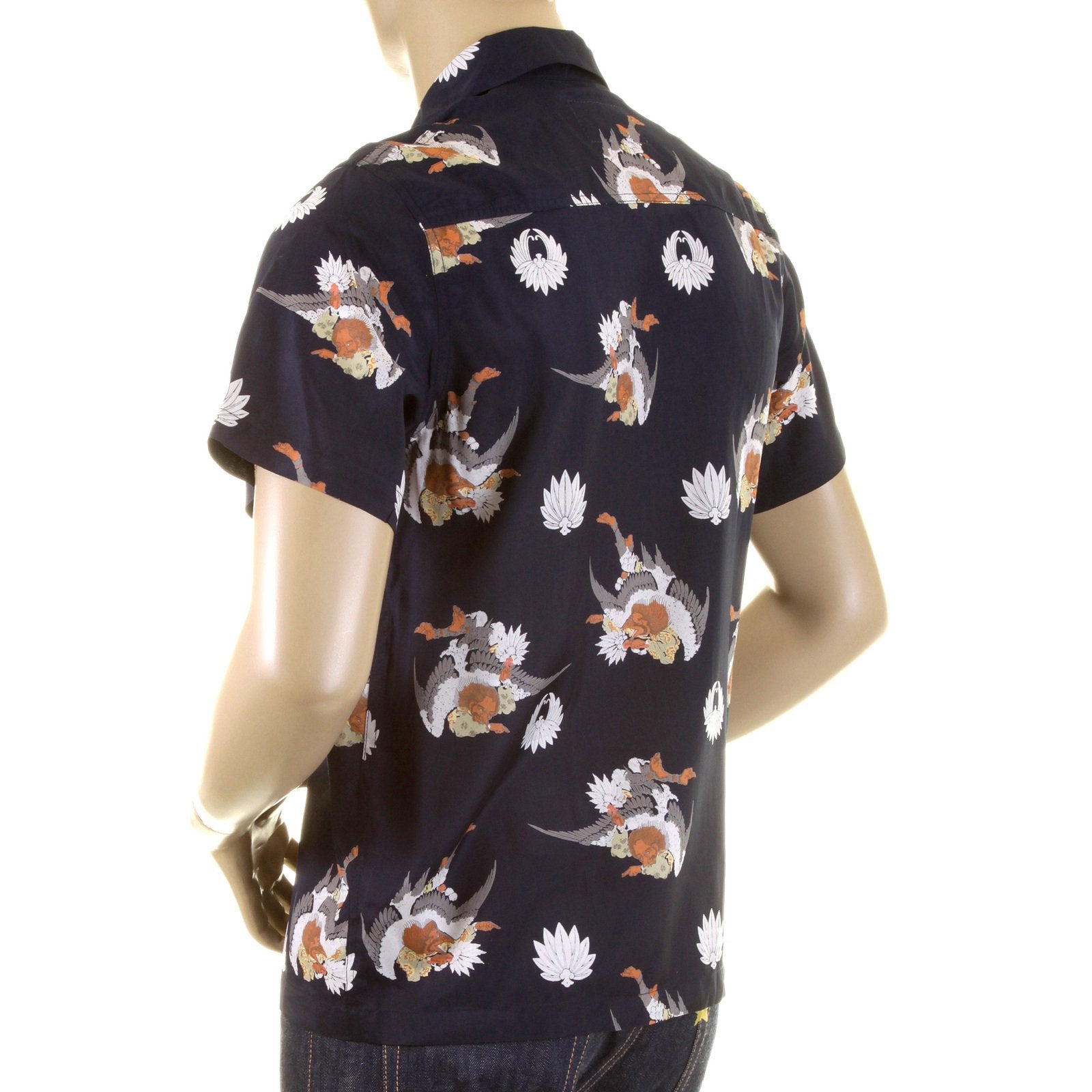 RMC MARTIN KSOHOH REGULAR FIT HUMAN HEAD BIRD BODY NAVY PRINTED SHORT SLEEVE SHIRT FOR MEN REDM0908