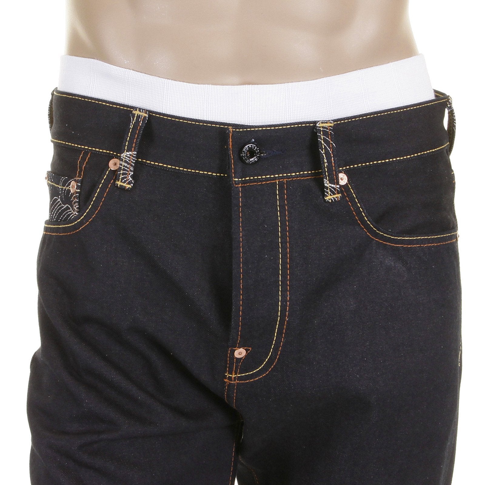 RMC JEANS POKER SUPER EXCLUSIVE MODEL 1001 SLIM CUT DARK INDIGO RAW DENIM JEANS FOR MEN REDM2268