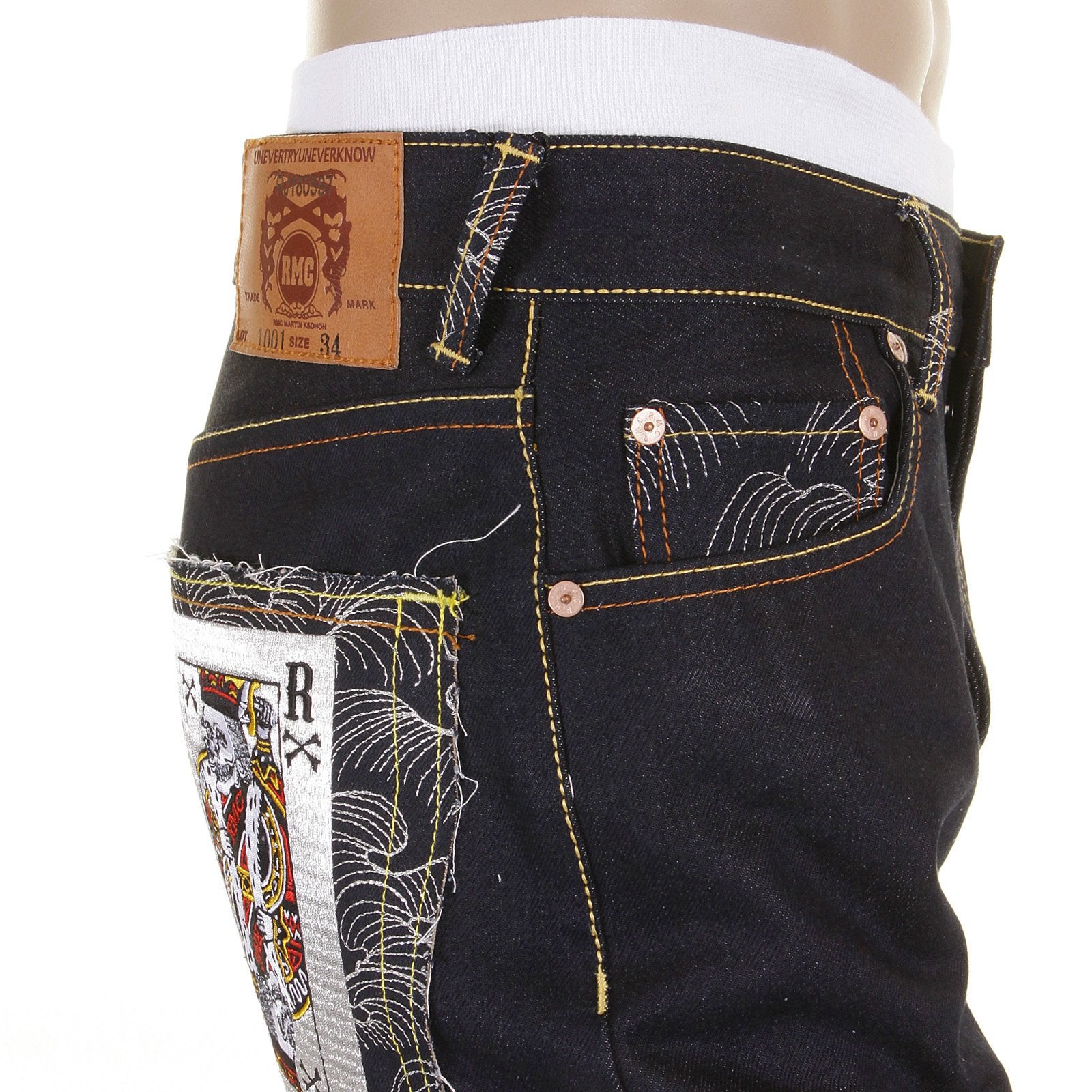 RMC JEANS POKER SUPER EXCLUSIVE MODEL 1001 SLIM CUT DARK INDIGO RAW DENIM JEANS FOR MEN REDM2268