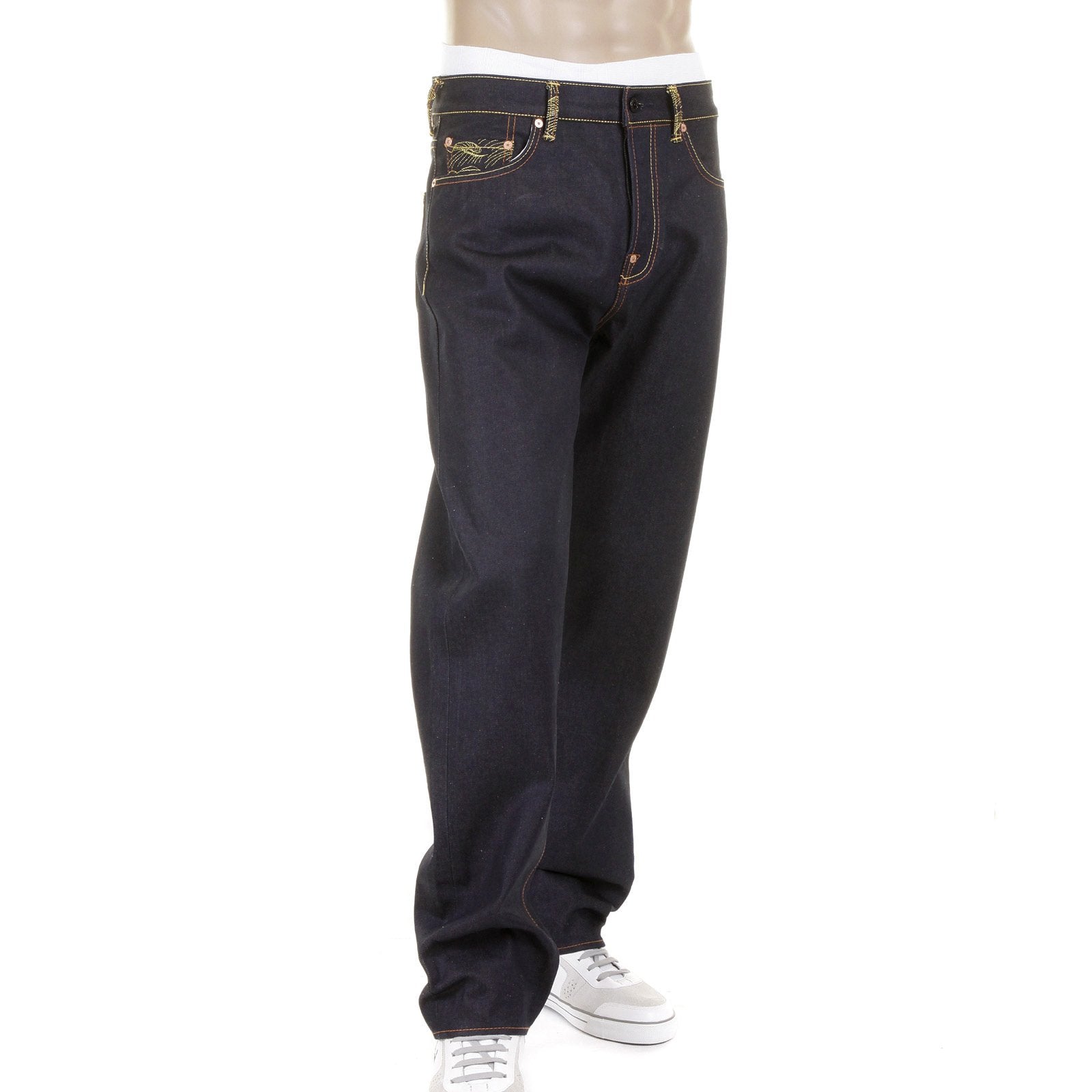 RMC JEANS EMPIRE CYBER MONKEY SLIMMER CUT GOLD EMBROIDERED MODEL 1001 DENIM JEANS REDM1148