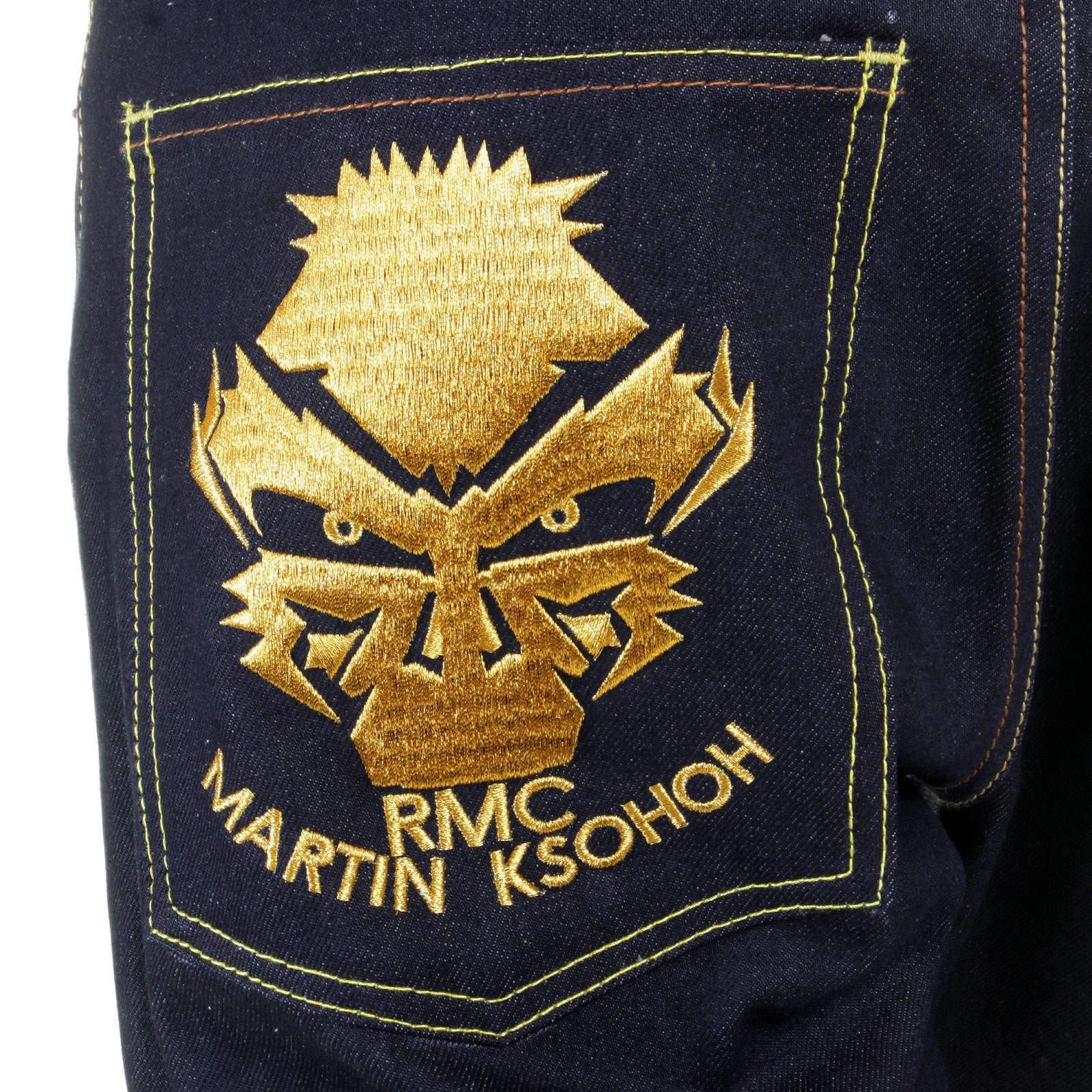 RMC JEANS EMPIRE CYBER MONKEY SLIMMER CUT GOLD EMBROIDERED MODEL 1001 DENIM JEANS REDM1148