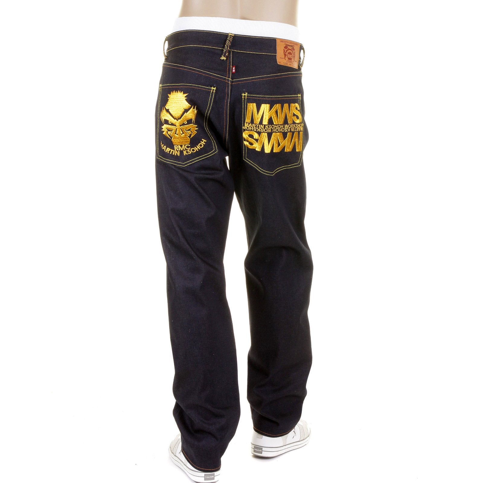 RMC JEANS EMPIRE CYBER MONKEY SLIMMER CUT GOLD EMBROIDERED MODEL 1001 DENIM JEANS REDM1148