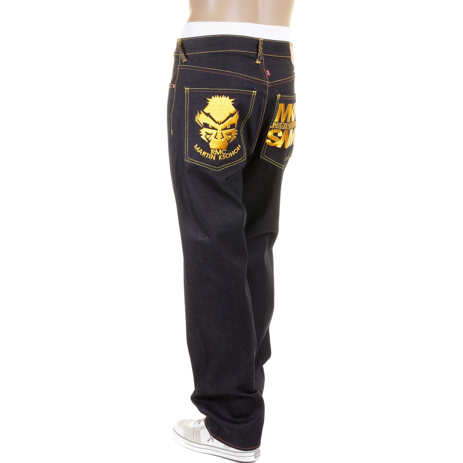 RMC JEANS EMPIRE CYBER MONKEY SLIMMER CUT GOLD EMBROIDERED MODEL 1001 DENIM JEANS REDM1148