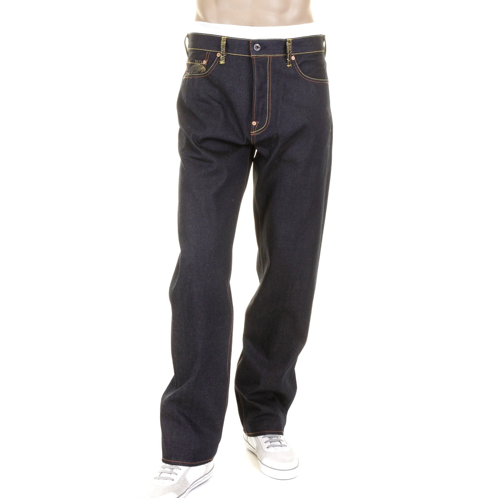 RMC MARTIN KSOHOH 1001 SILVER EMPIRE CYBER MONKEY DARK INDIGO RAW SLIMMER CUT EMBROIDERED JEANS REDM1146
