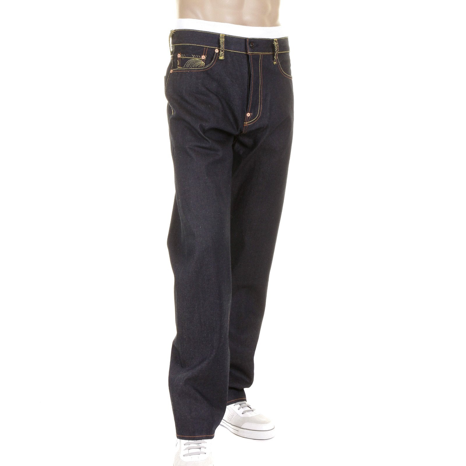 RMC MARTIN KSOHOH 1001 SILVER EMPIRE CYBER MONKEY DARK INDIGO RAW SLIMMER CUT EMBROIDERED JEANS REDM1146