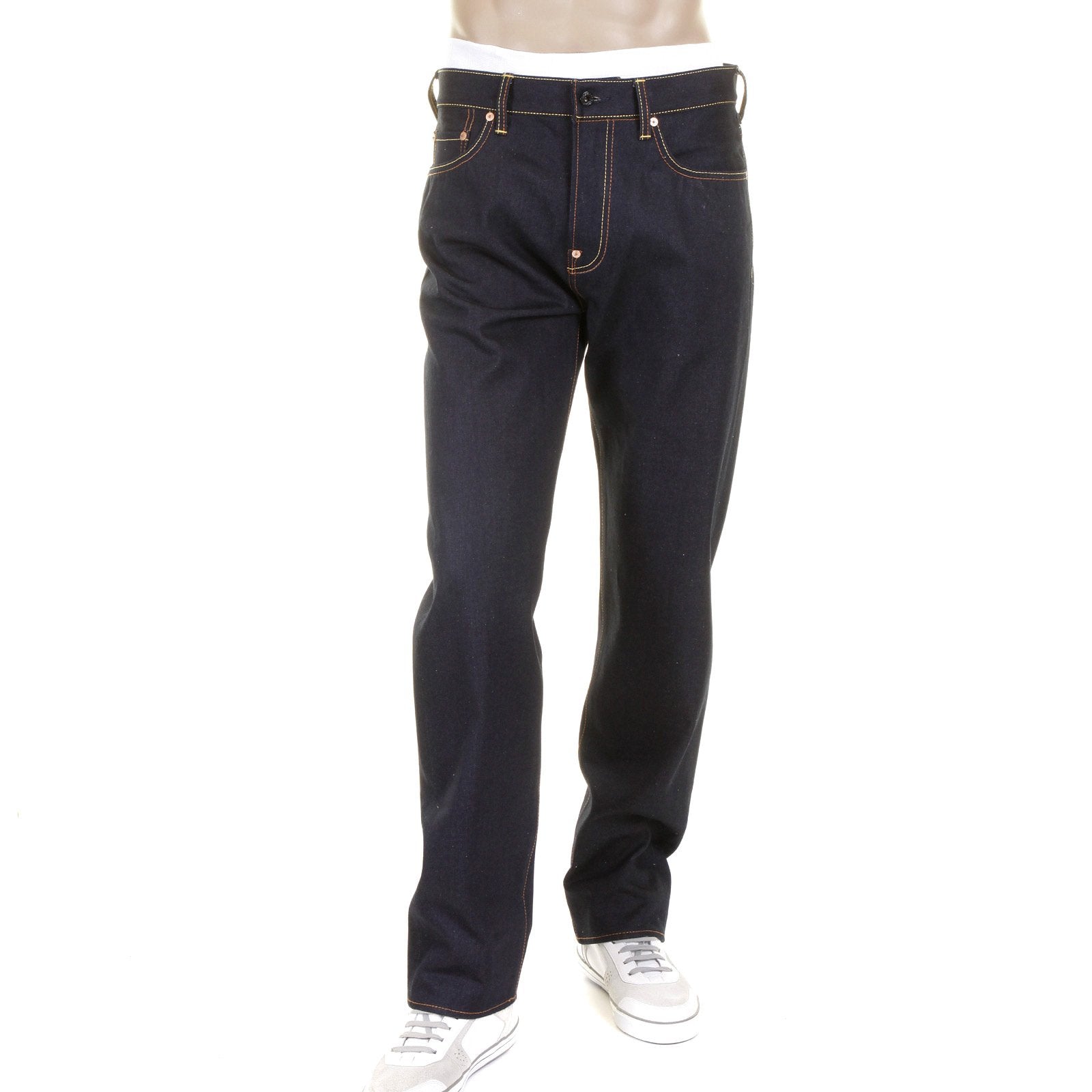 RMC JEANS MODEL 1001 MKWS SLIMMER CUT BURNT ORANGE SKULL AND CROSSBONES RAW DENIM JEANS REDM1153