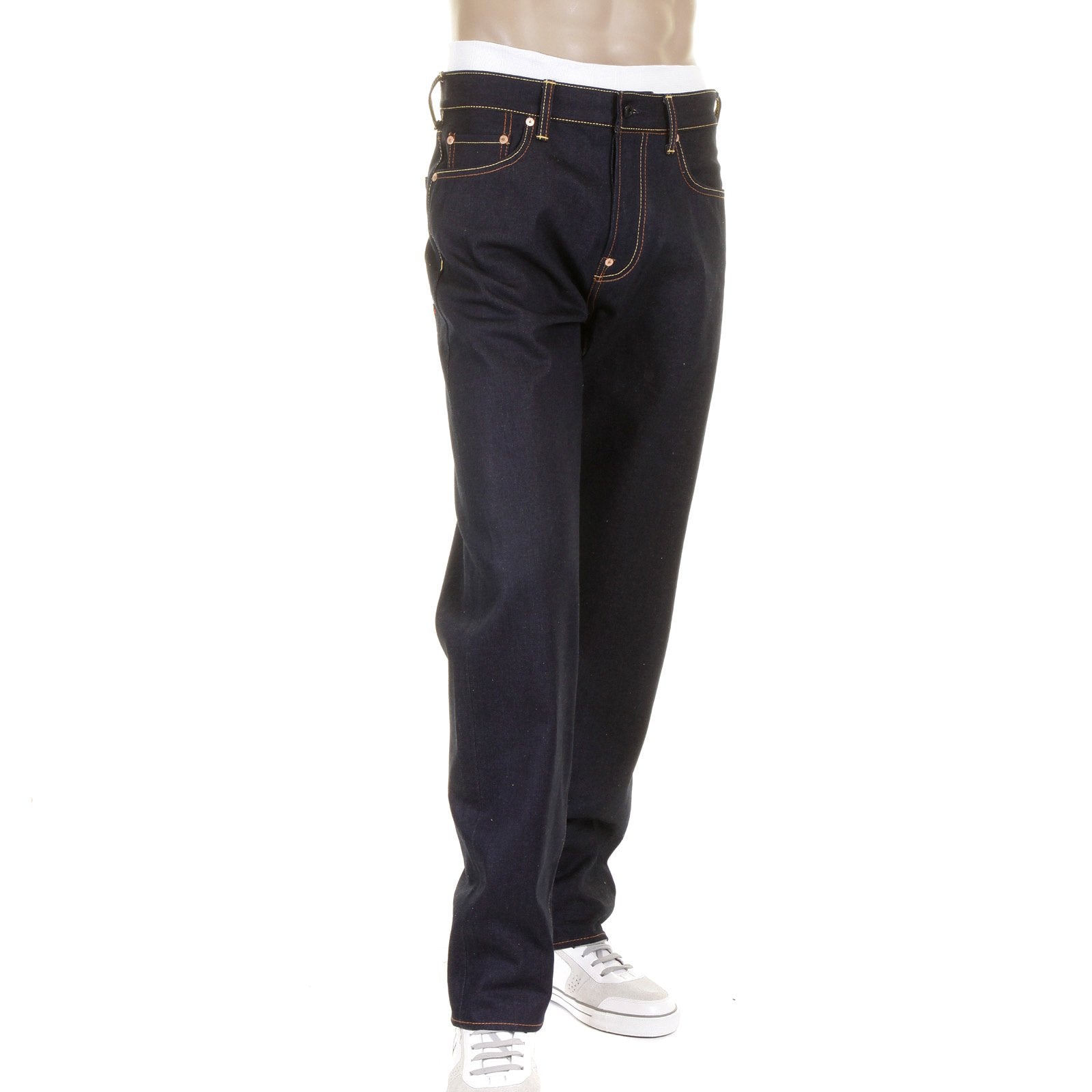 RMC JEANS MODEL 1001 MKWS SLIMMER CUT BURNT ORANGE SKULL AND CROSSBONES RAW DENIM JEANS REDM1153