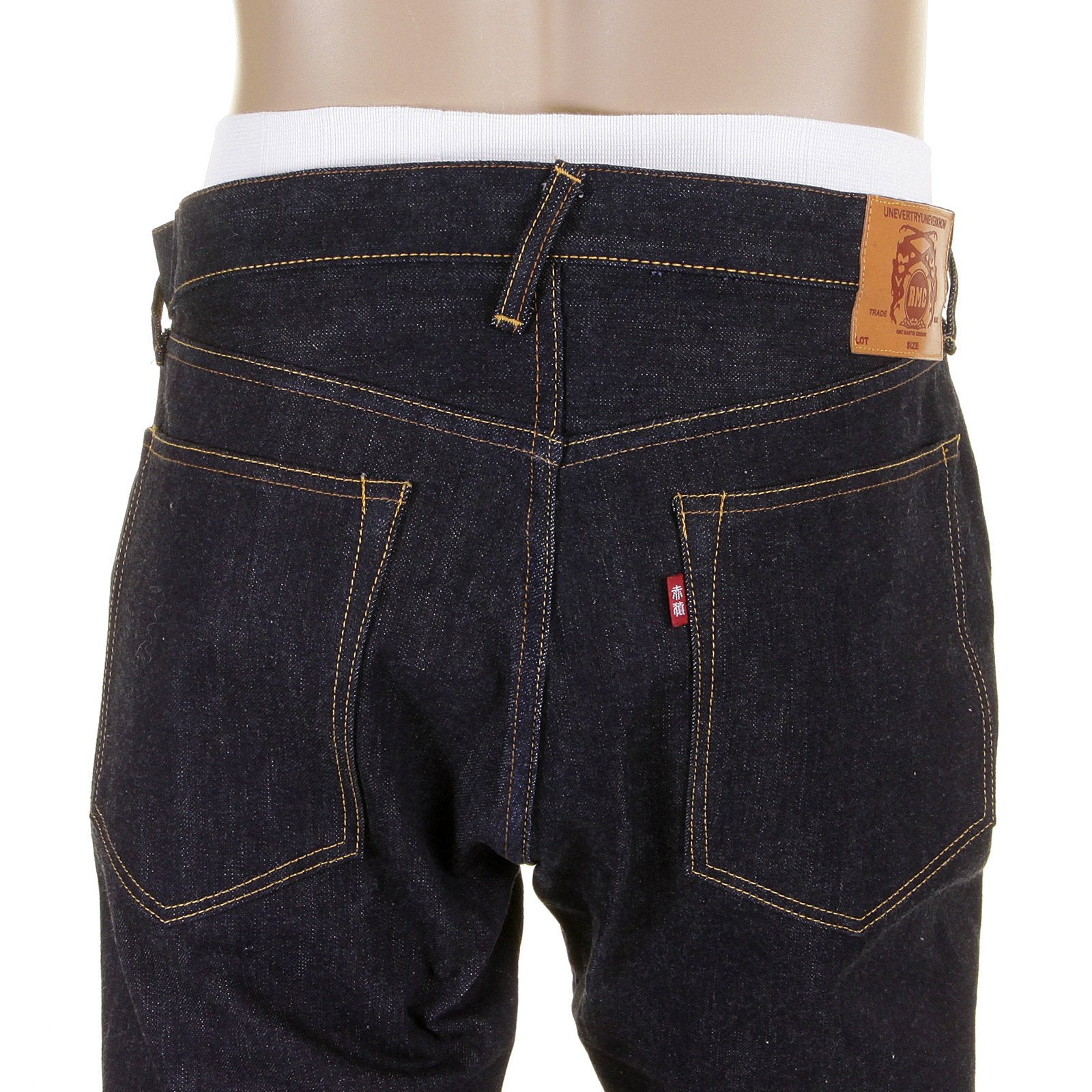 RMC SUPER EXCLUSIVE 1001 SLIM HANDMADE 15.5OZ DARK INDIGO RED LINE SELVEDGE RAW DENIM JEANS REDM2020