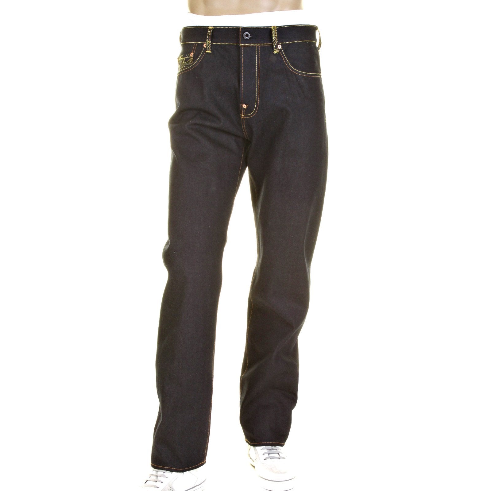 RMC SLIMMER CUT MODEL 1001 AND TSUNAMI WAVE GOLD LOGO DARK INDIGO SELVEDGE RAW DENIM JEANS REDM0240