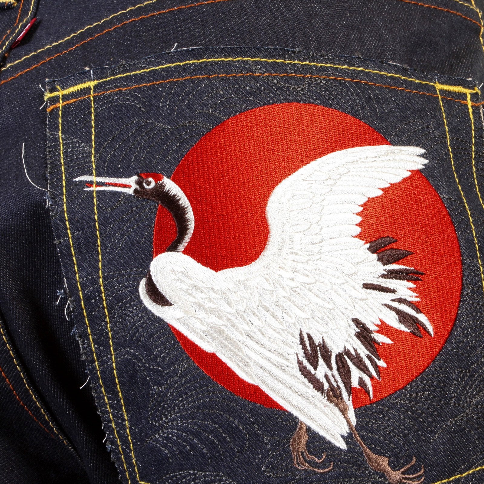 RMC MARTIN KSOHOH SLIM CUT 1001 DARK INDIGO RQP11058 HAPPINESS EMBROIDERED RAW SELVEDGE DENIM JEANS REDM0466