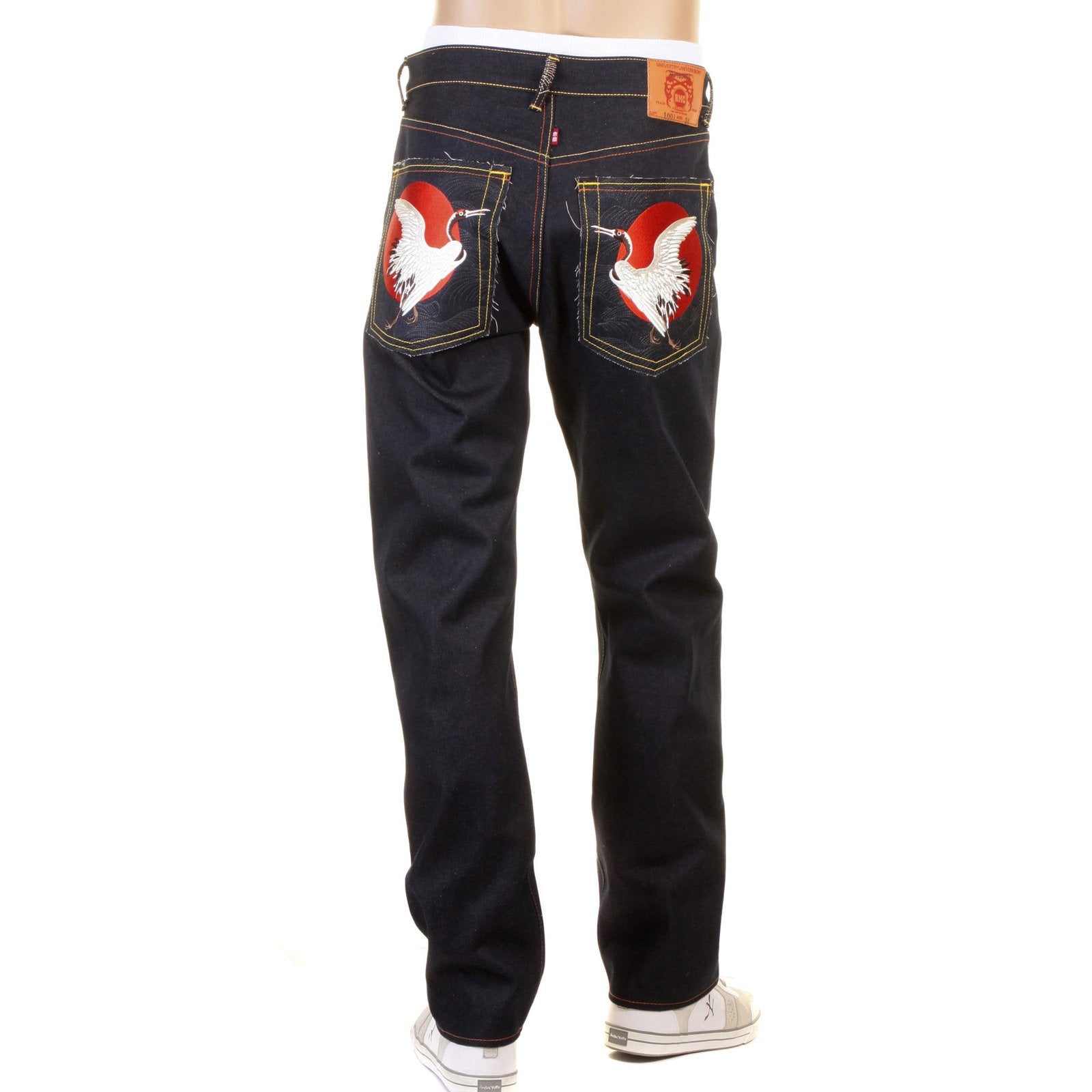 RMC MARTIN KSOHOH SLIM CUT 1001 DARK INDIGO RQP11058 HAPPINESS EMBROIDERED RAW SELVEDGE DENIM JEANS REDM0466