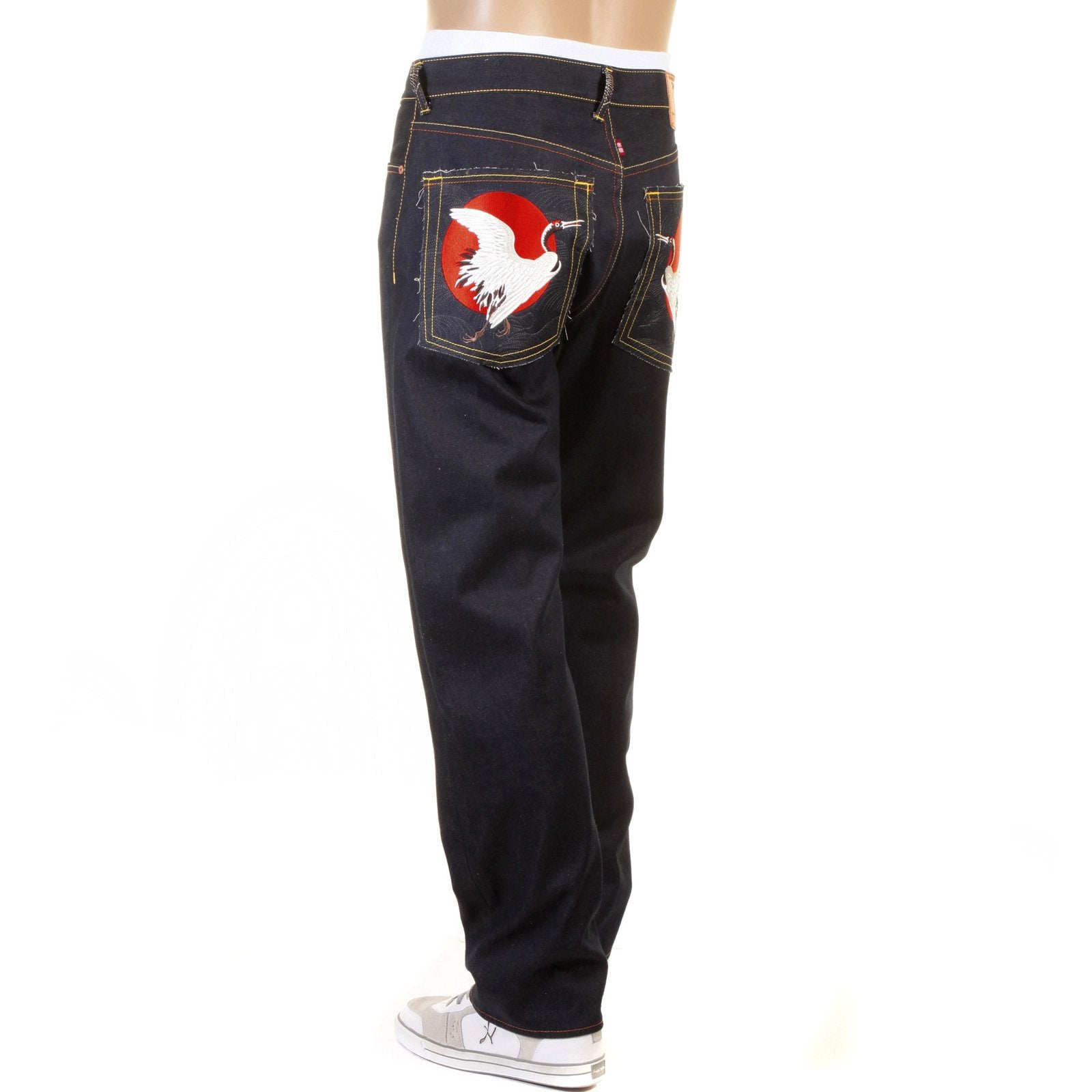 RMC MARTIN KSOHOH SLIM CUT 1001 DARK INDIGO RQP11058 HAPPINESS EMBROIDERED RAW SELVEDGE DENIM JEANS REDM0466