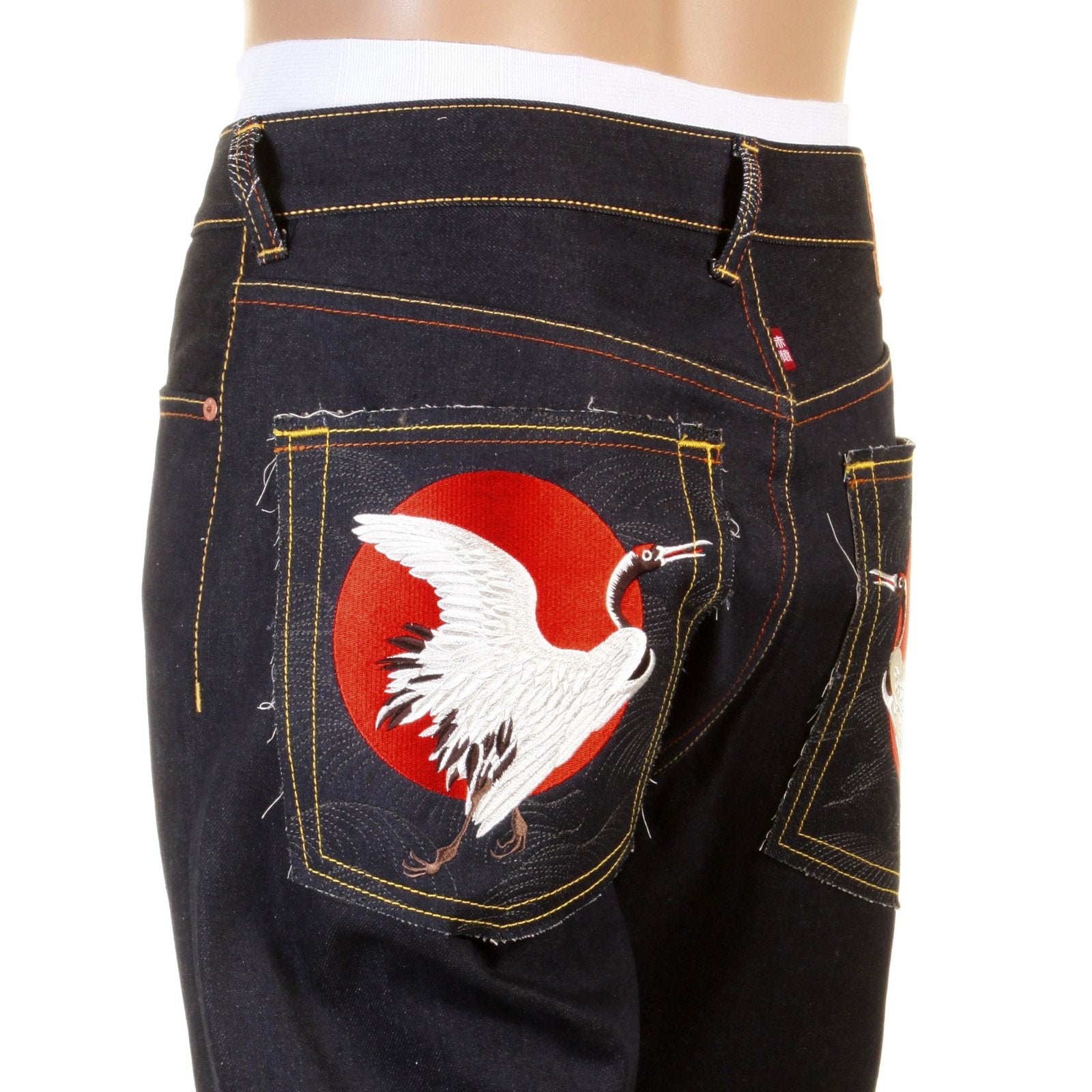 RMC MARTIN KSOHOH SLIM CUT 1001 DARK INDIGO RQP11058 HAPPINESS EMBROIDERED RAW SELVEDGE DENIM JEANS REDM0466