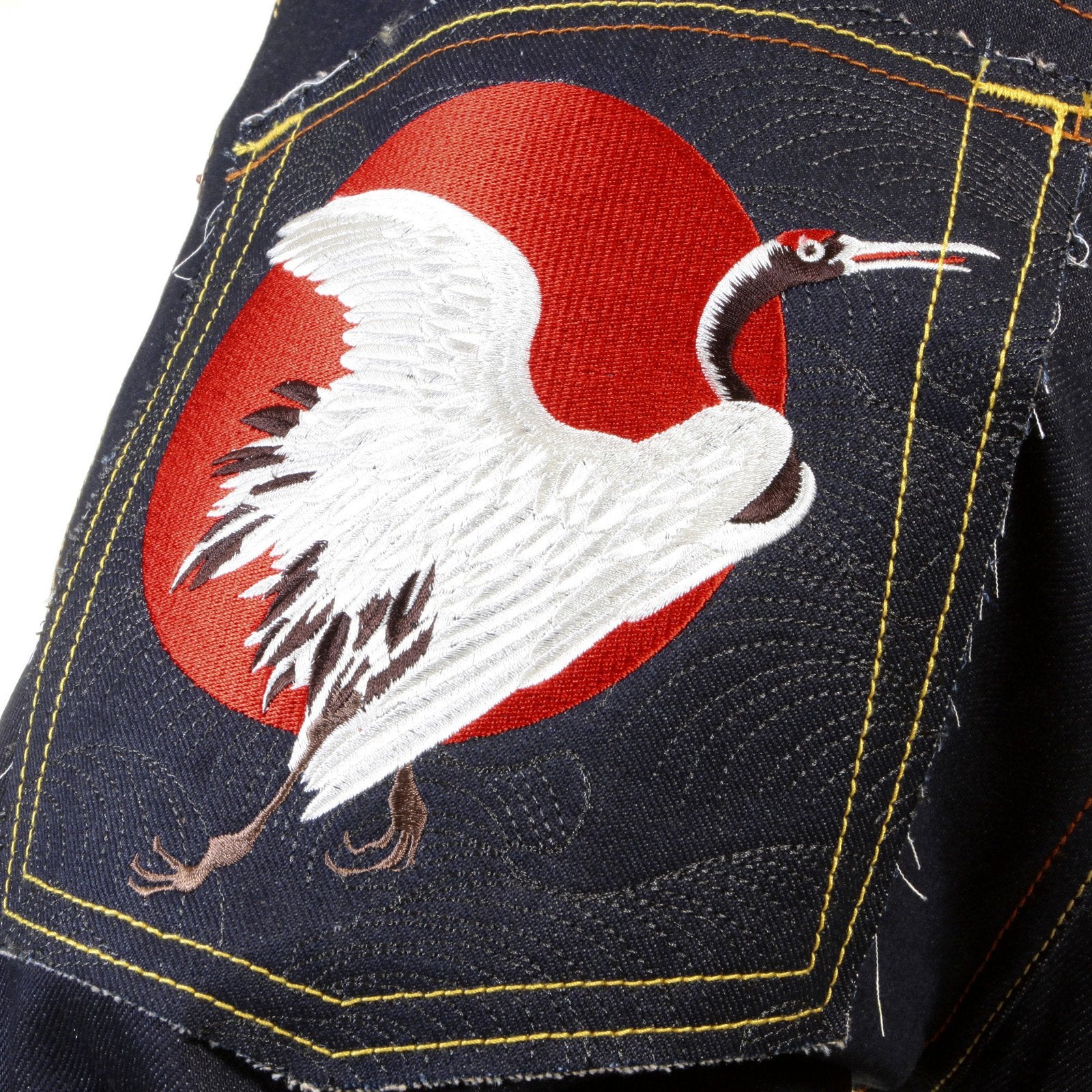 RMC MARTIN KSOHOH SLIM CUT 1001 DARK INDIGO RQP11058 HAPPINESS EMBROIDERED RAW SELVEDGE DENIM JEANS REDM0466