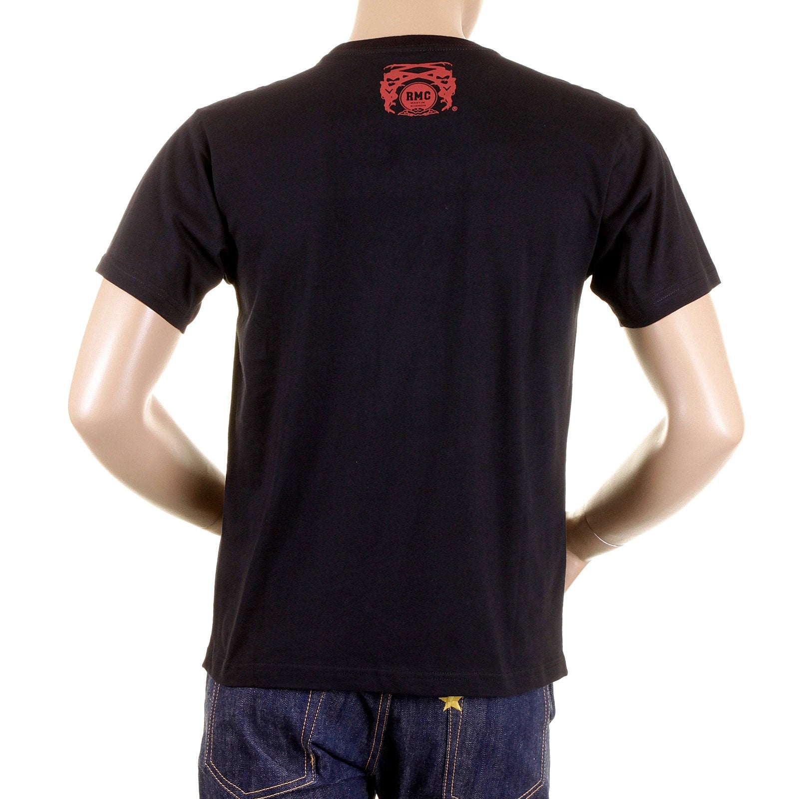 RMC CREW NECK BLACK REGULAR FIT T SHIRT WITH SMOKING SKULL AND CROSSBONES PRINT REDM2092