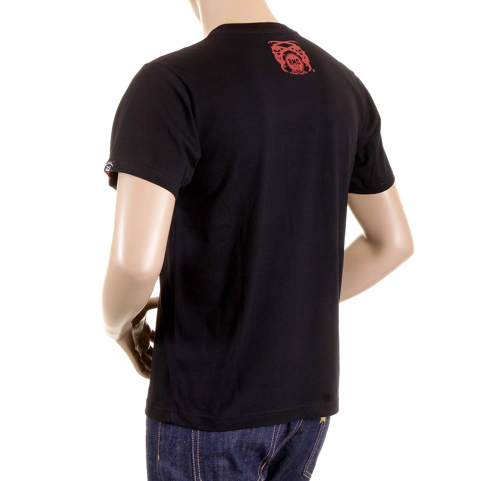 RMC CREW NECK BLACK REGULAR FIT T SHIRT WITH SMOKING SKULL AND CROSSBONES PRINT REDM2092