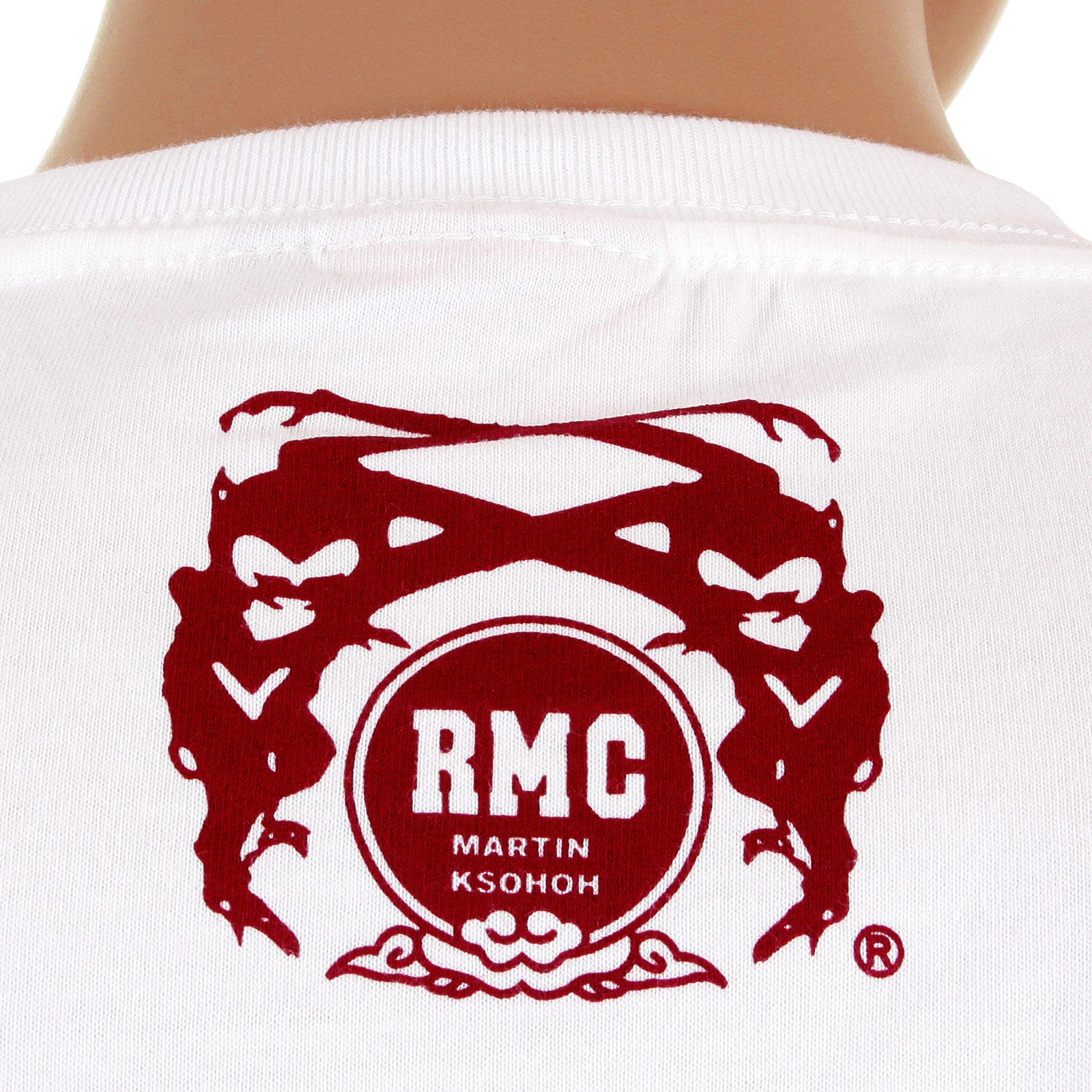 RMC REGULAR FIT SHORT SLEEVE CREW NECK SMOKING SKULL AND CROSSBONES PRINTED T SHIRT IN WHITE REDM2091