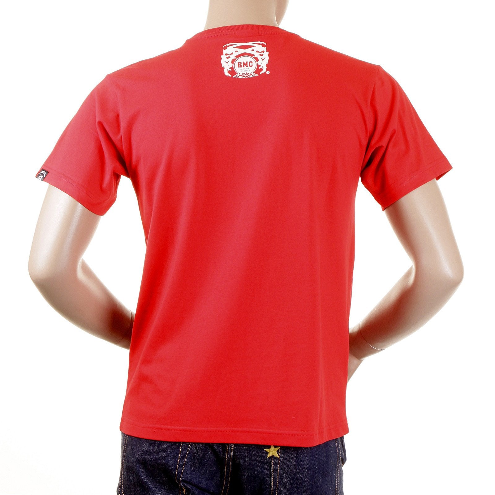 RMC CREW NECK REGULAR FIT SHORT SLEEVE SMOKING SKULL AND CROSSBONES PRINTED T SHIRT IN RED REDM2090