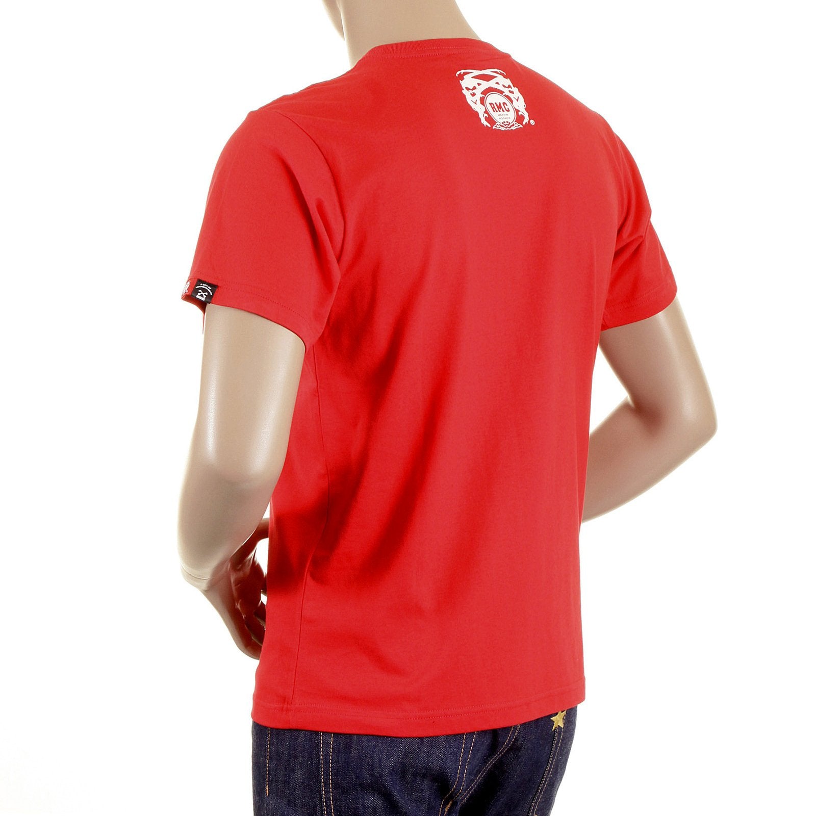 RMC CREW NECK REGULAR FIT SHORT SLEEVE SMOKING SKULL AND CROSSBONES PRINTED T SHIRT IN RED REDM2090