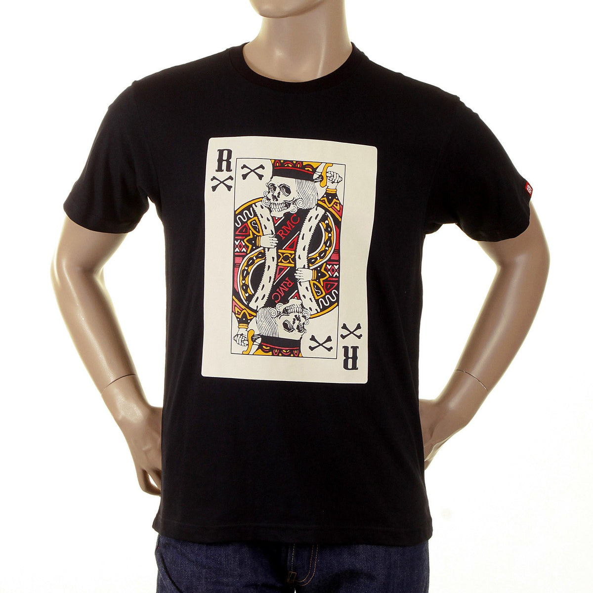 RMC MARTIN KSOHOH REGULAR FIT POKER SKULL PLAYING CARD SHORT SLEEVE CREW NECK T SHIRT IN BLACK REDM1165