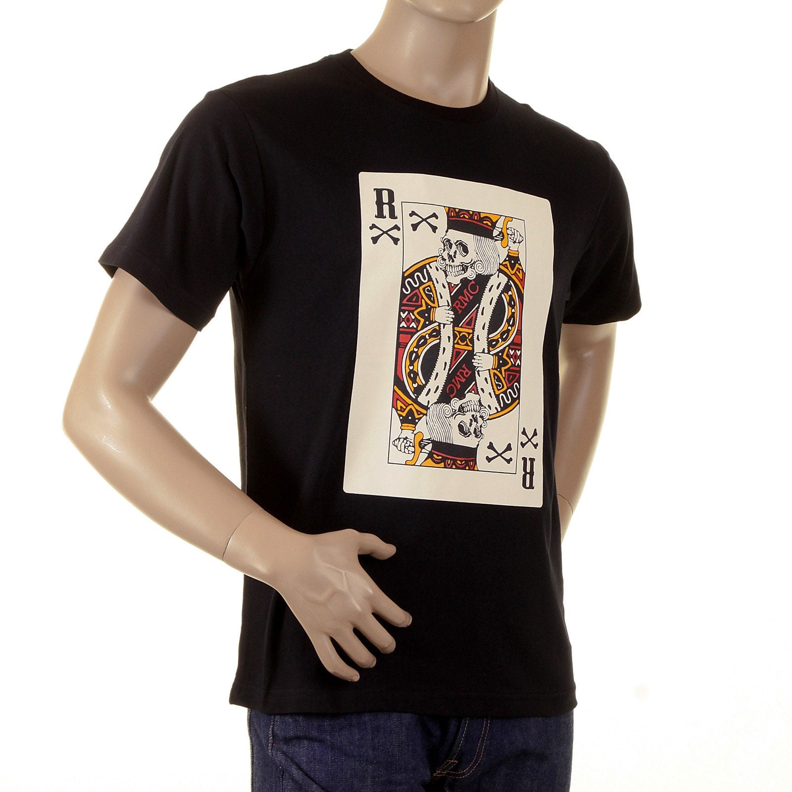 RMC MARTIN KSOHOH REGULAR FIT POKER SKULL PLAYING CARD SHORT SLEEVE CREW NECK T SHIRT IN BLACK REDM1165