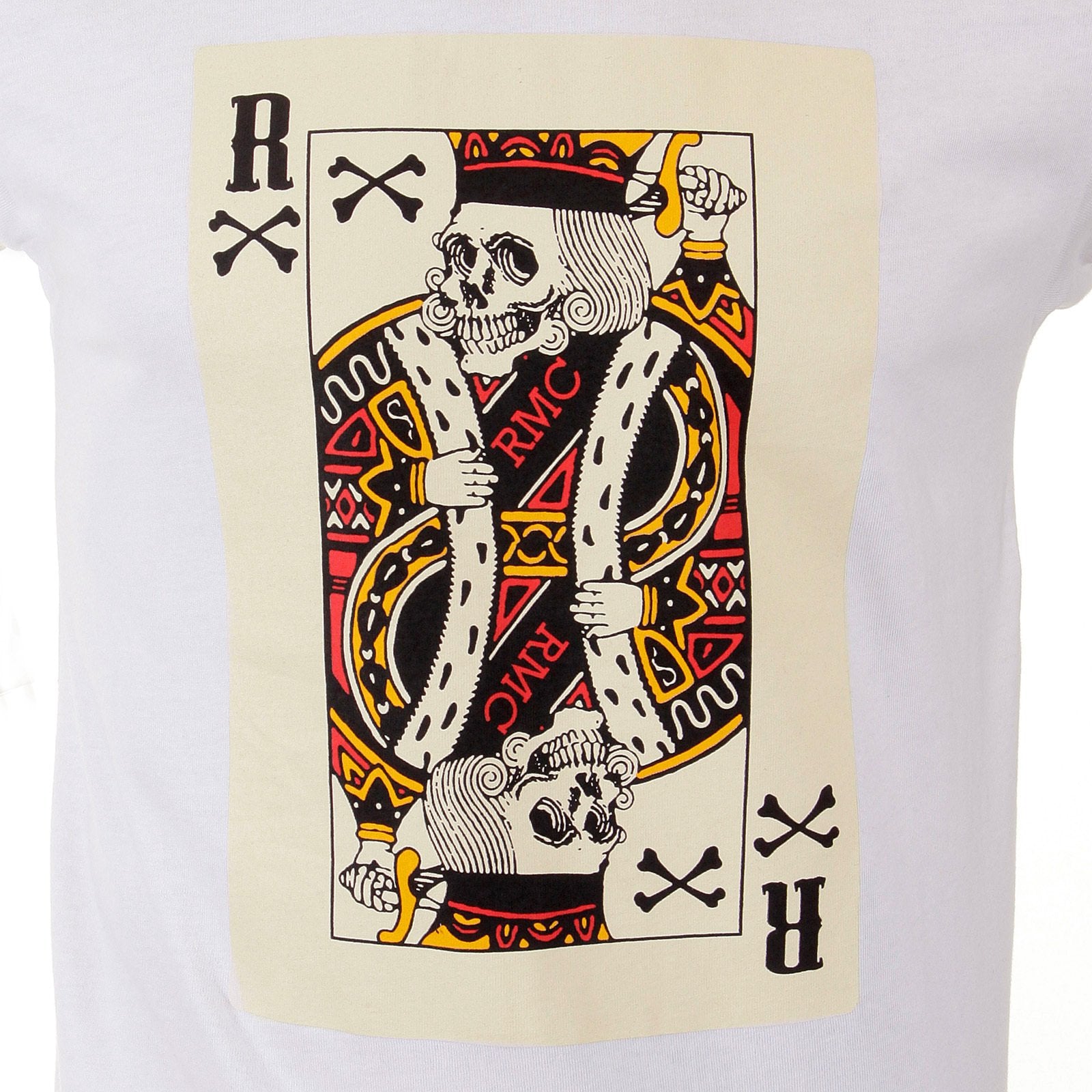 RMC MARTIN KSOHOH CREW NECK SHORT SLEEVE SKULL POKER PLAYING CARD PRINTED T SHIRT IN WHITE REDM1166
