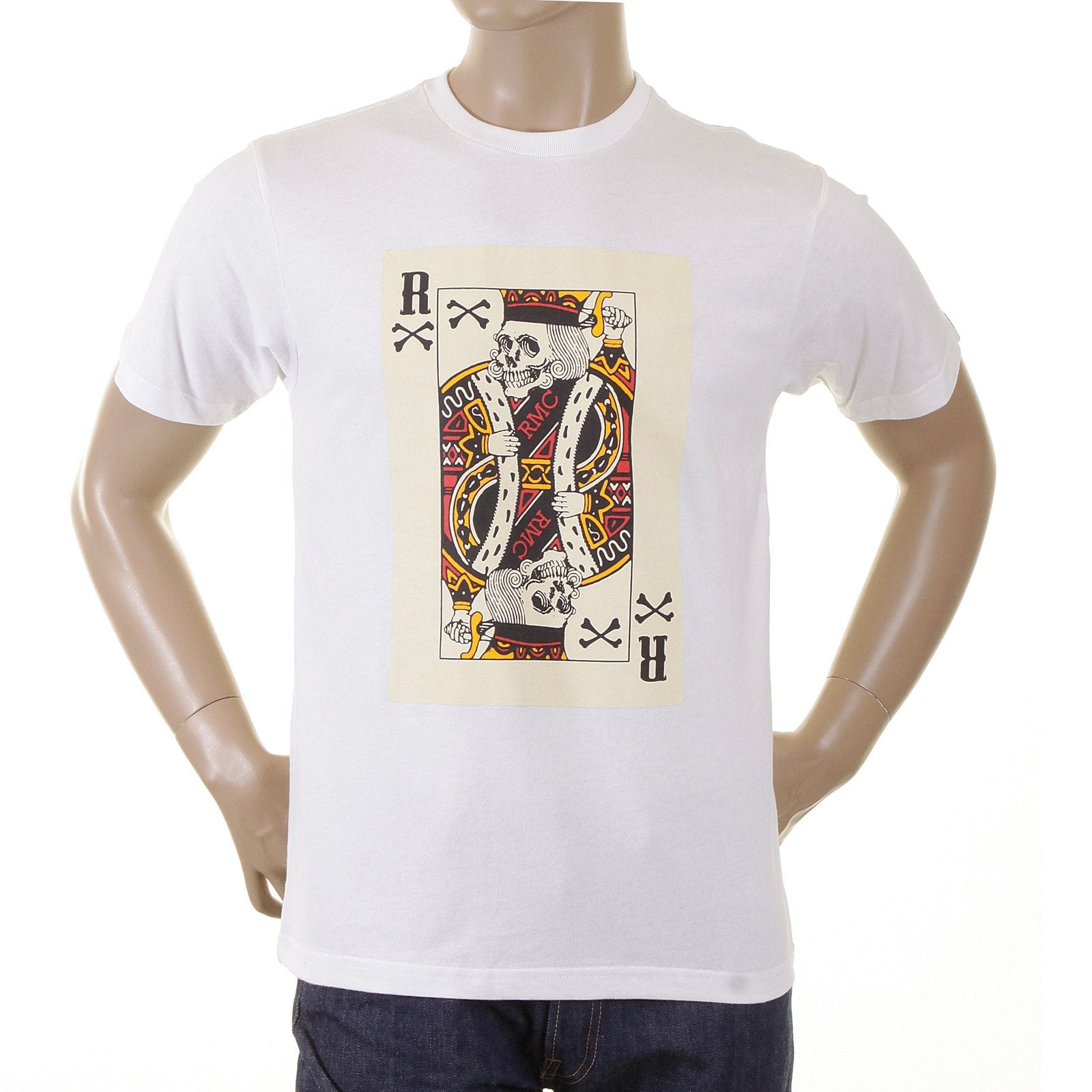 RMC MARTIN KSOHOH CREW NECK SHORT SLEEVE SKULL POKER PLAYING CARD PRINTED T SHIRT IN WHITE REDM1166