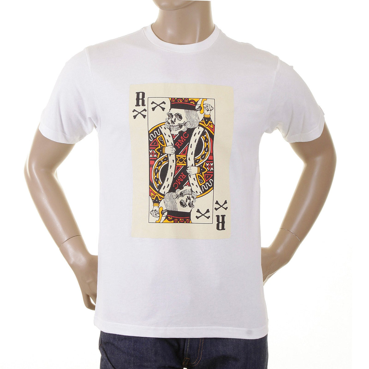 RMC MARTIN KSOHOH CREW NECK SHORT SLEEVE SKULL POKER PLAYING CARD PRINTED T SHIRT IN WHITE REDM1166