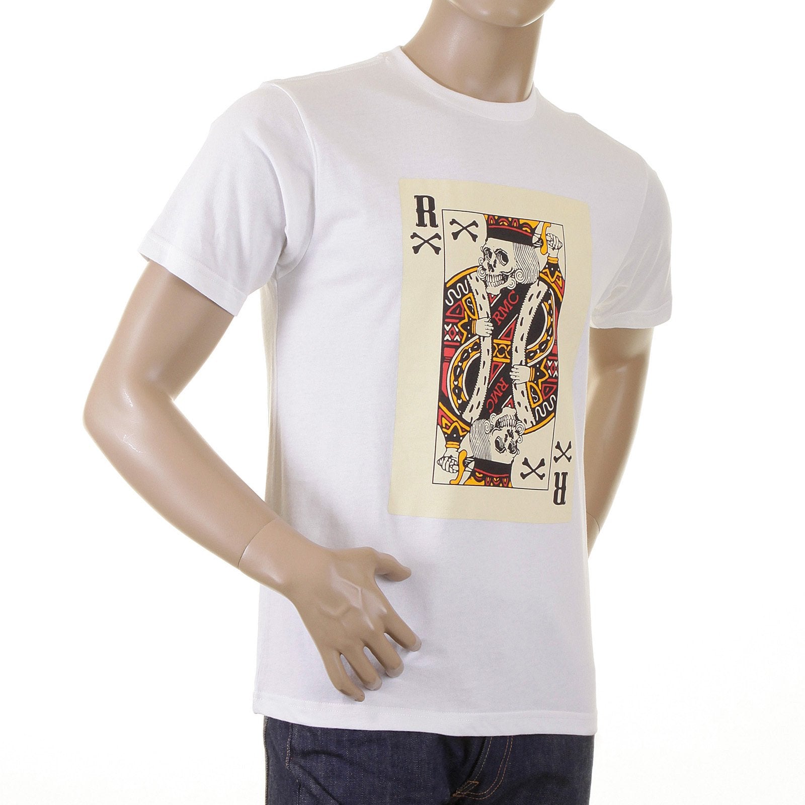 RMC MARTIN KSOHOH CREW NECK SHORT SLEEVE SKULL POKER PLAYING CARD PRINTED T SHIRT IN WHITE REDM1166
