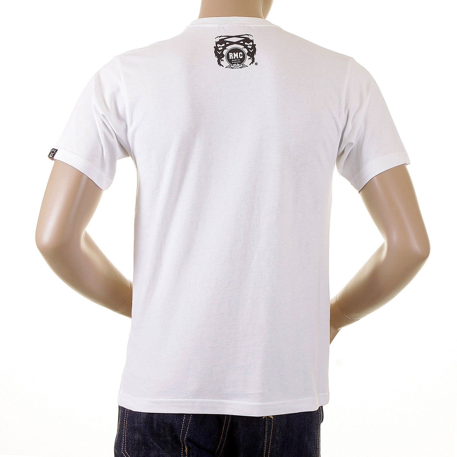 RMC MARTIN KSOHOH CREW NECK SHORT SLEEVE SKULL POKER PLAYING CARD PRINTED T SHIRT IN WHITE REDM1166