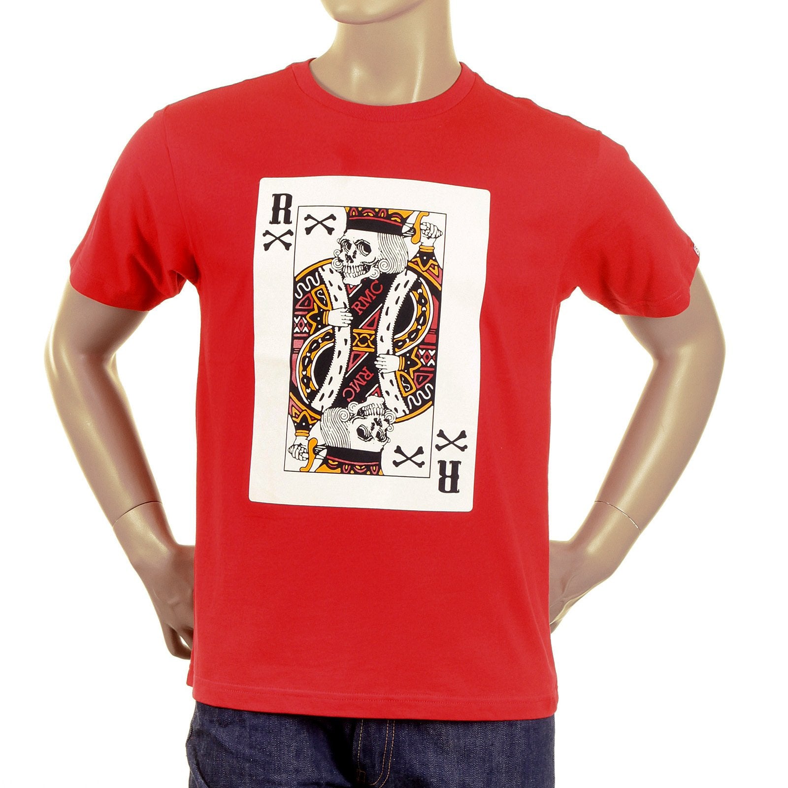 RMC MARTIN KSOHOH RED SHORT SLEEVE CREW NECK SKULL POKER PLAYING CARD PRINTED RED T SHIRT REDM2088