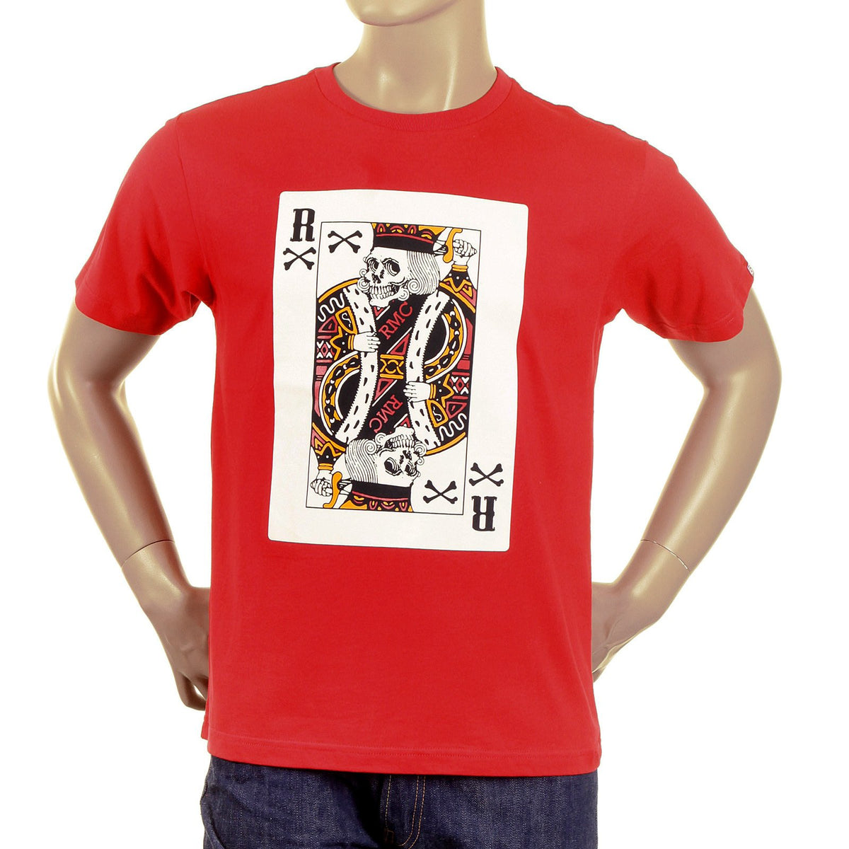 RMC MARTIN KSOHOH RED SHORT SLEEVE CREW NECK SKULL POKER PLAYING CARD PRINTED RED T SHIRT REDM2088