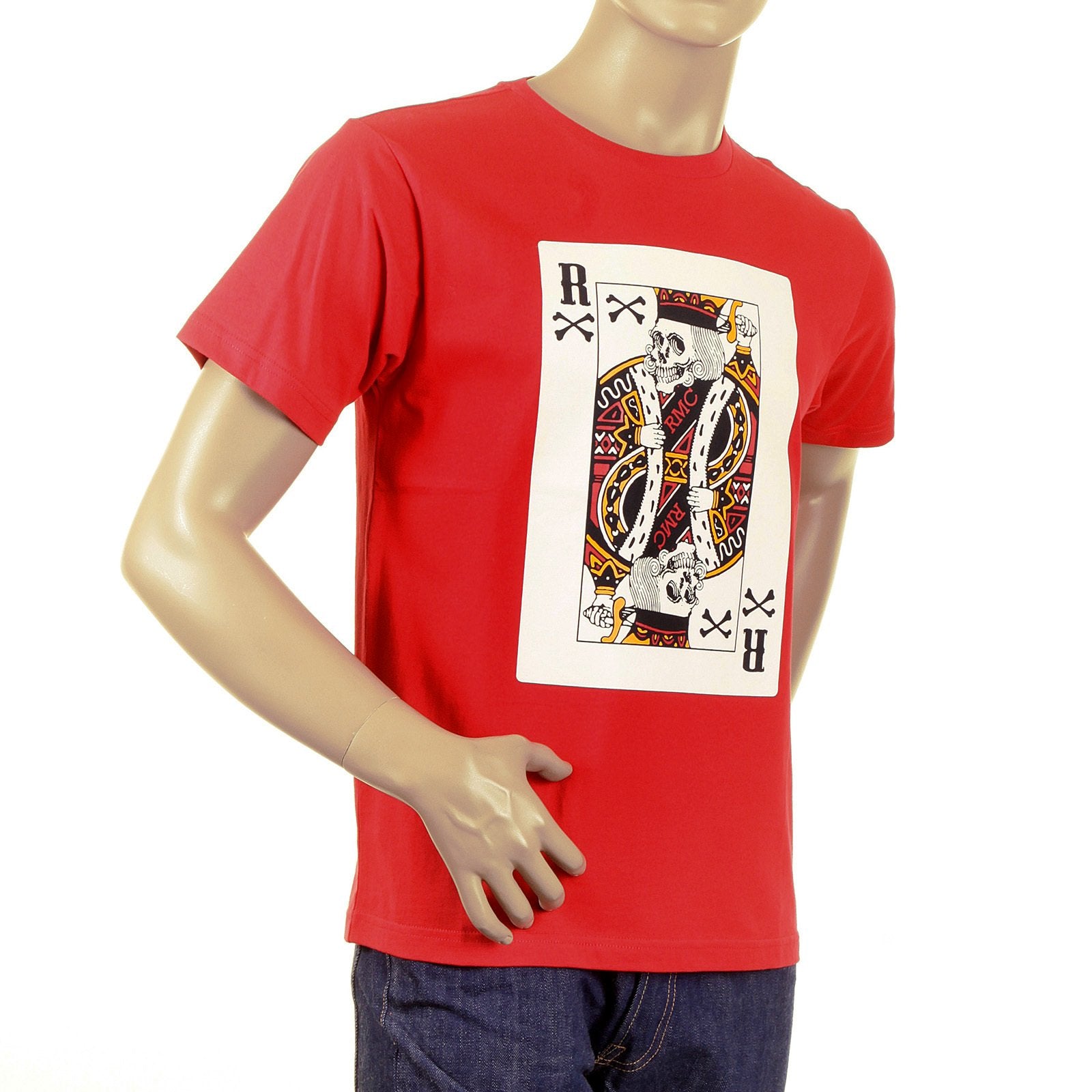 RMC MARTIN KSOHOH RED SHORT SLEEVE CREW NECK SKULL POKER PLAYING CARD PRINTED RED T SHIRT REDM2088